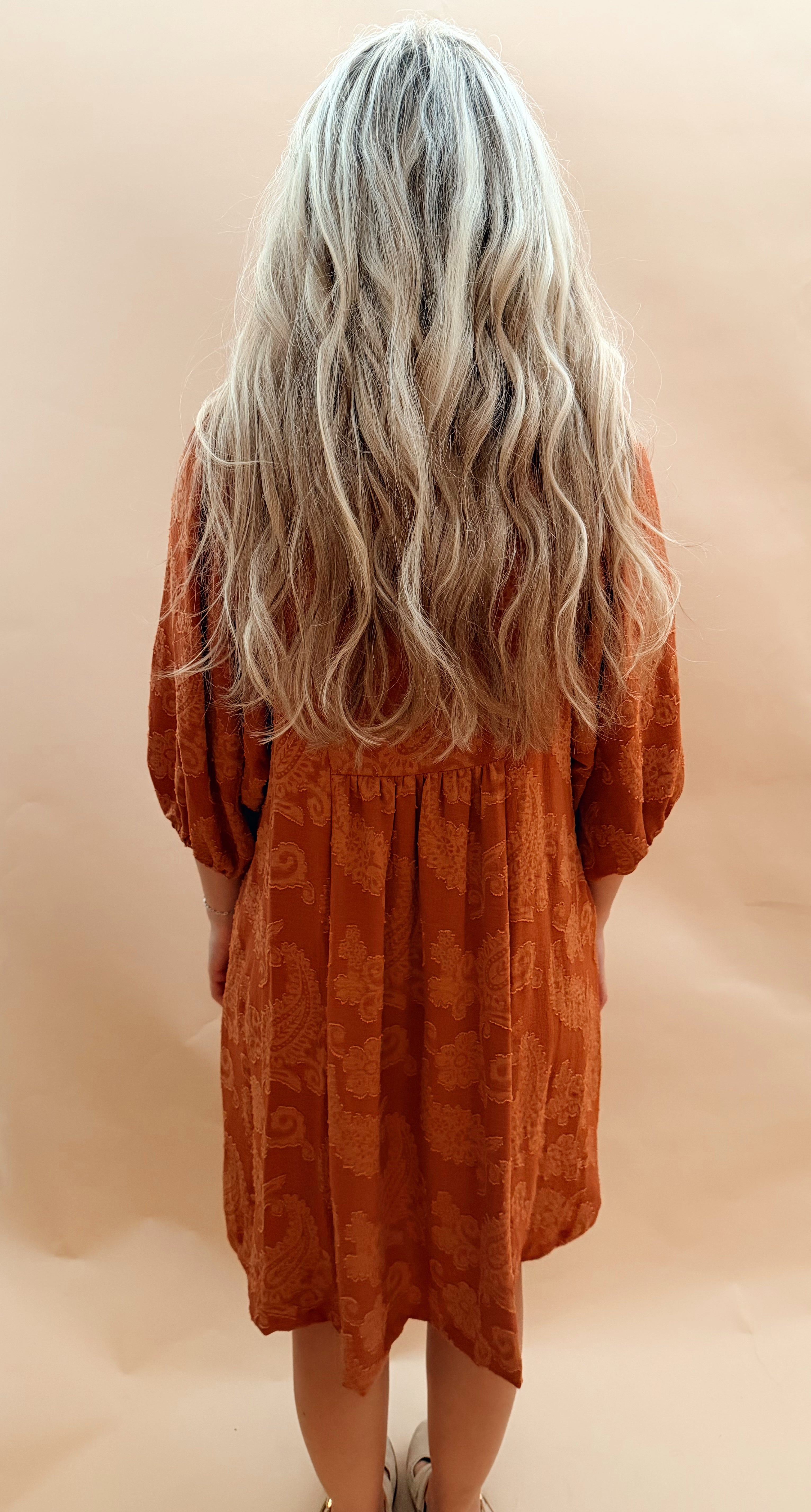 Textured paisley print knee length dress