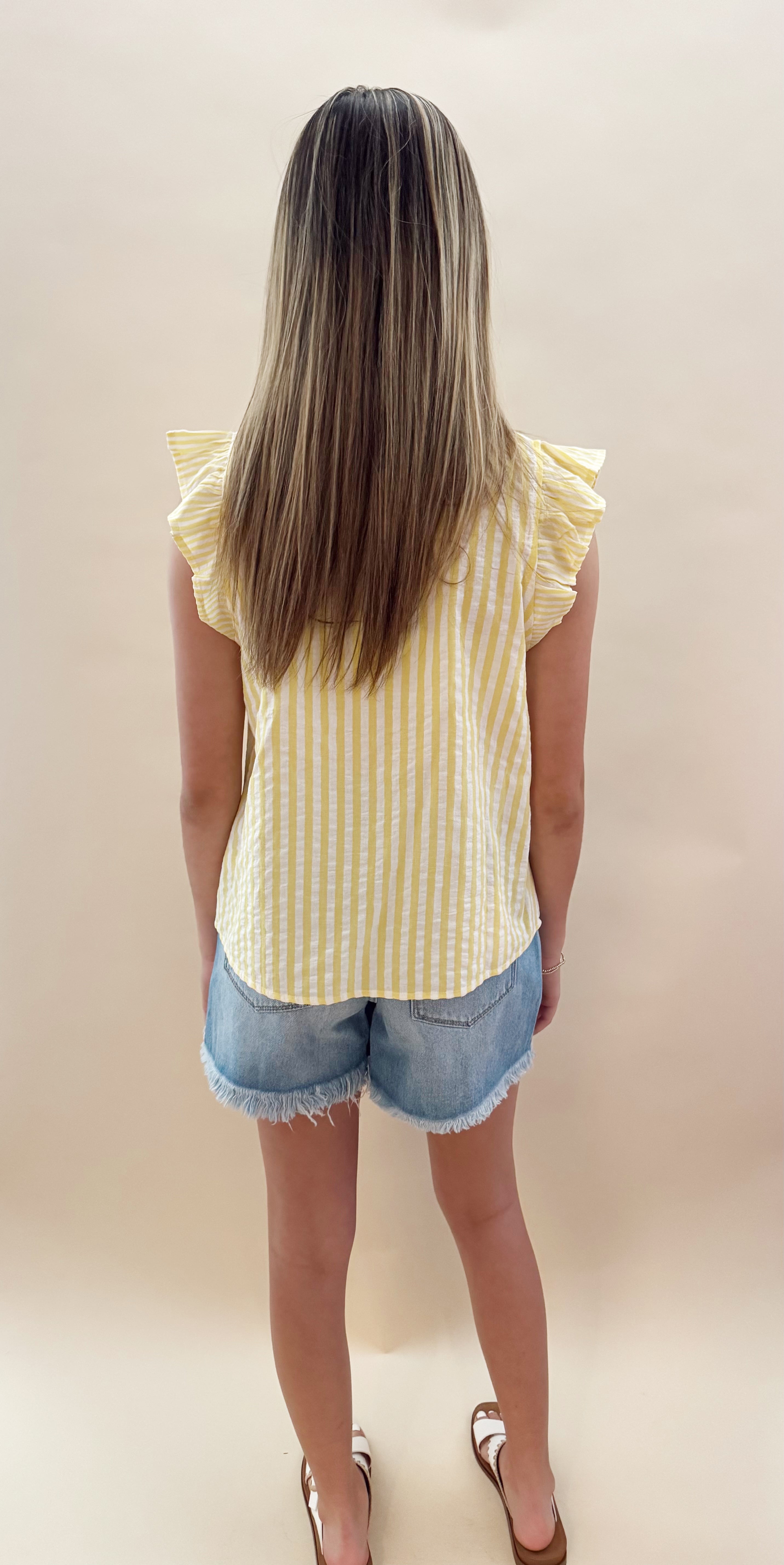 Yellow Stripe Ruffle Top