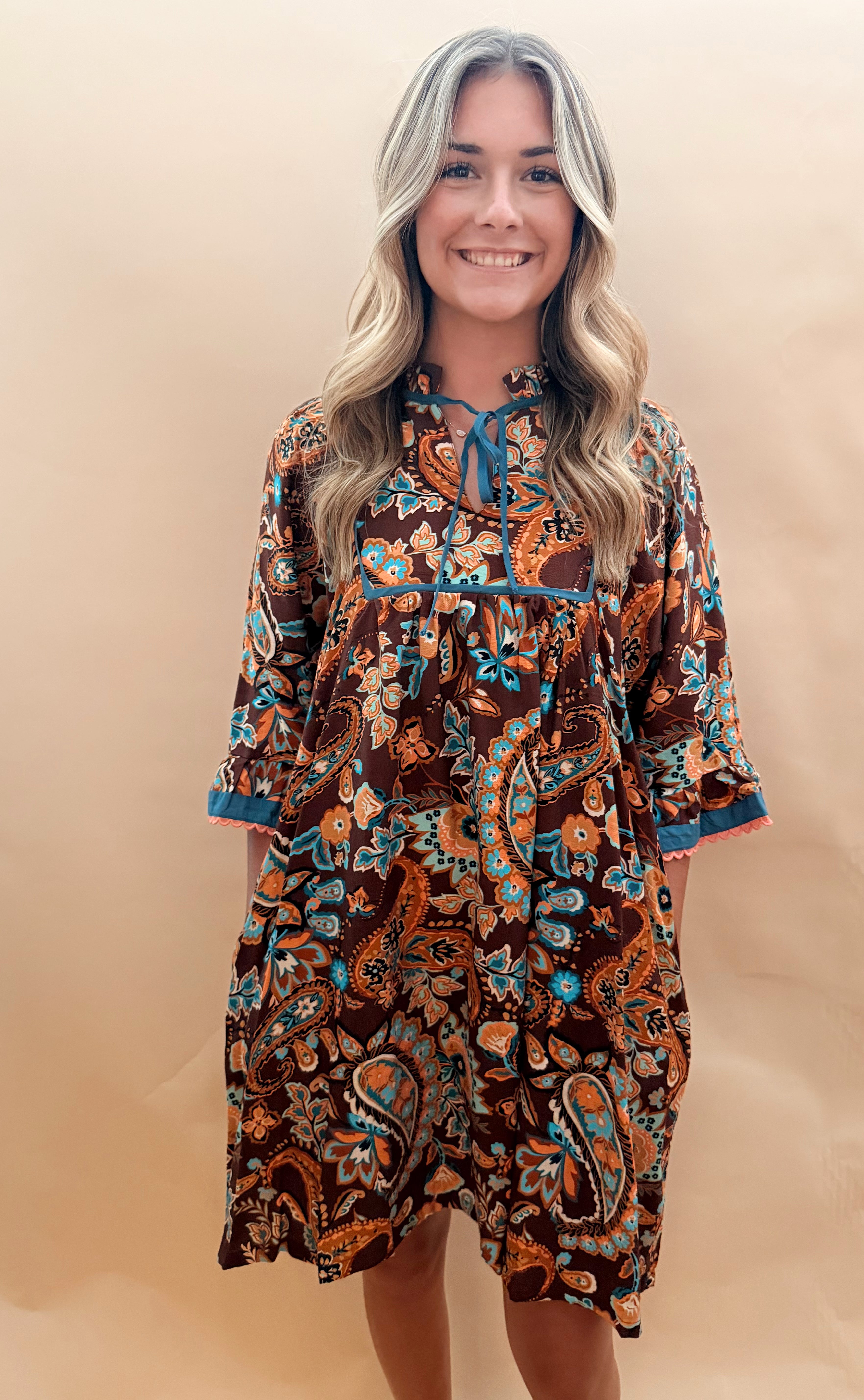 Frilled Tie Neck Mini Dress
