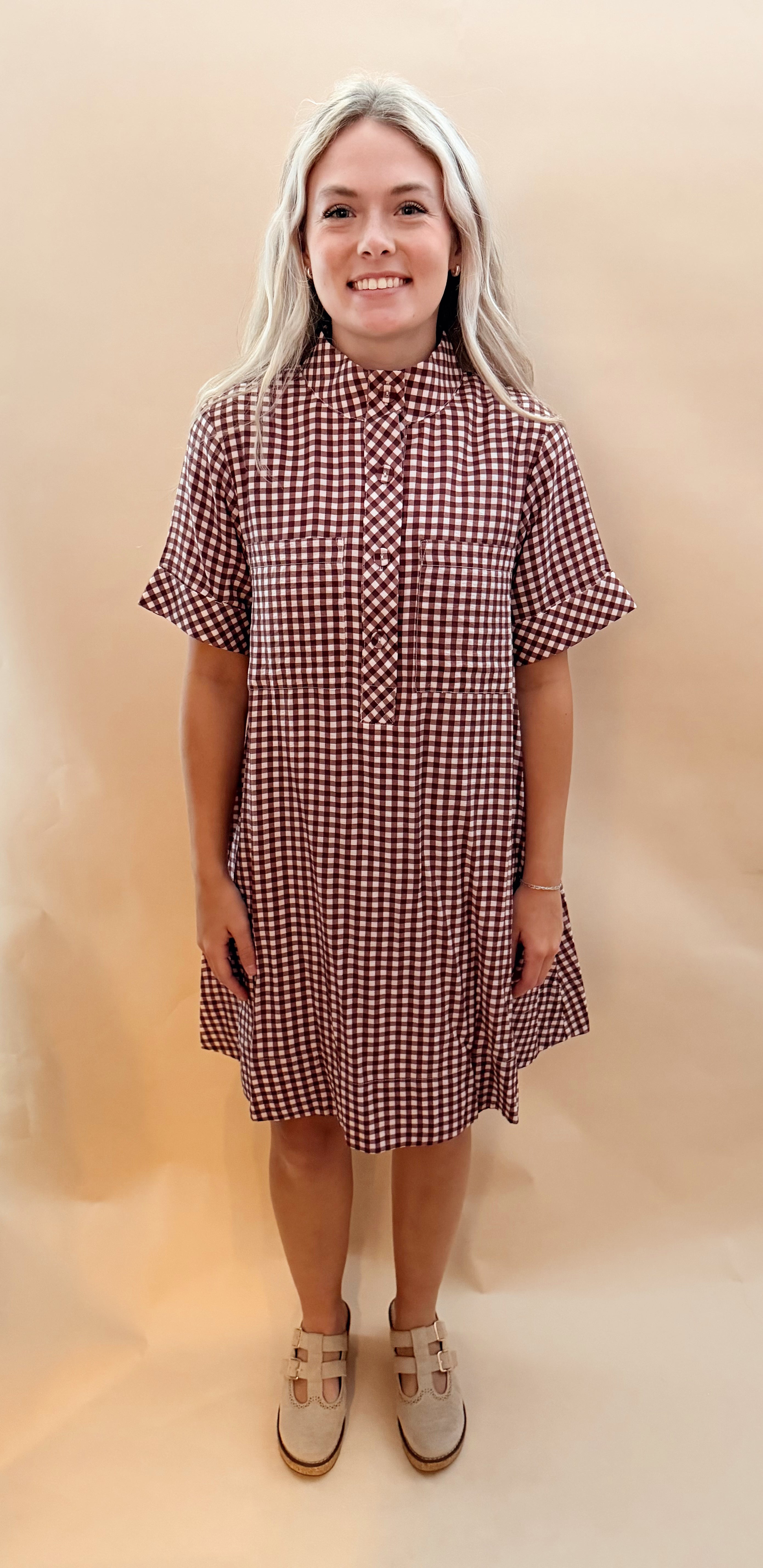 Gingham knee length dress
