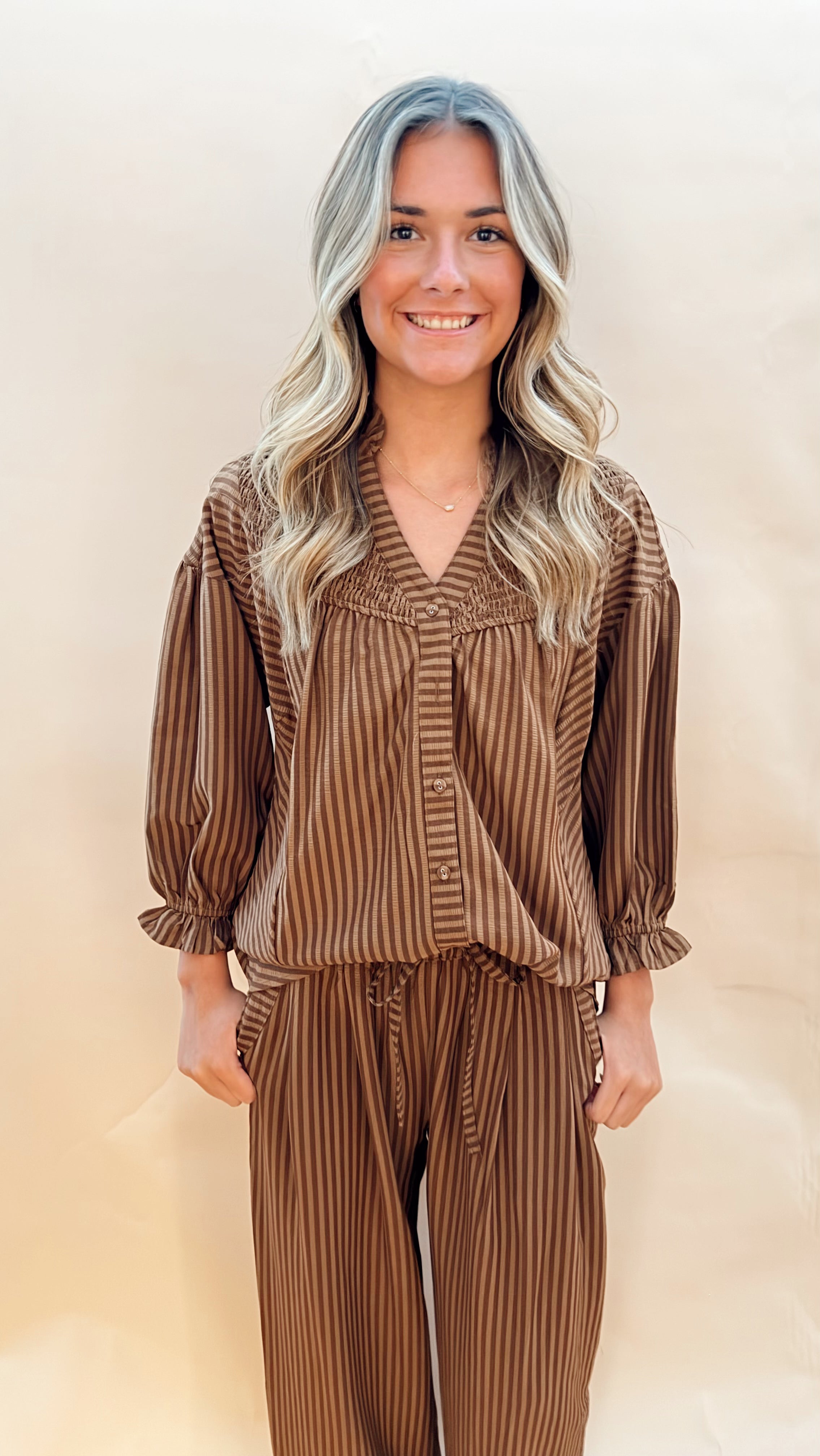 Striped Seersucker Button Blouse