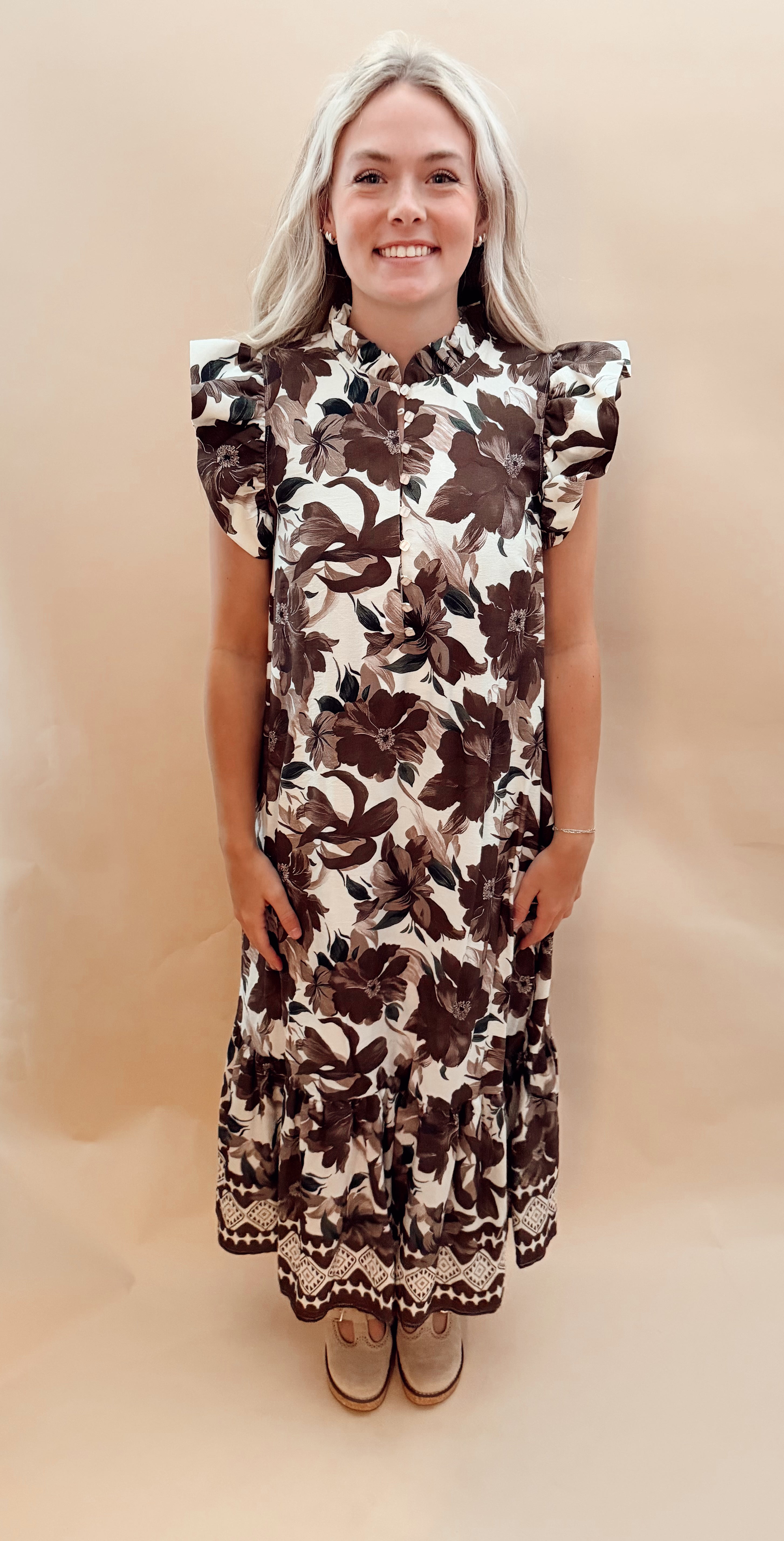 Ruffle necklace maxi dress