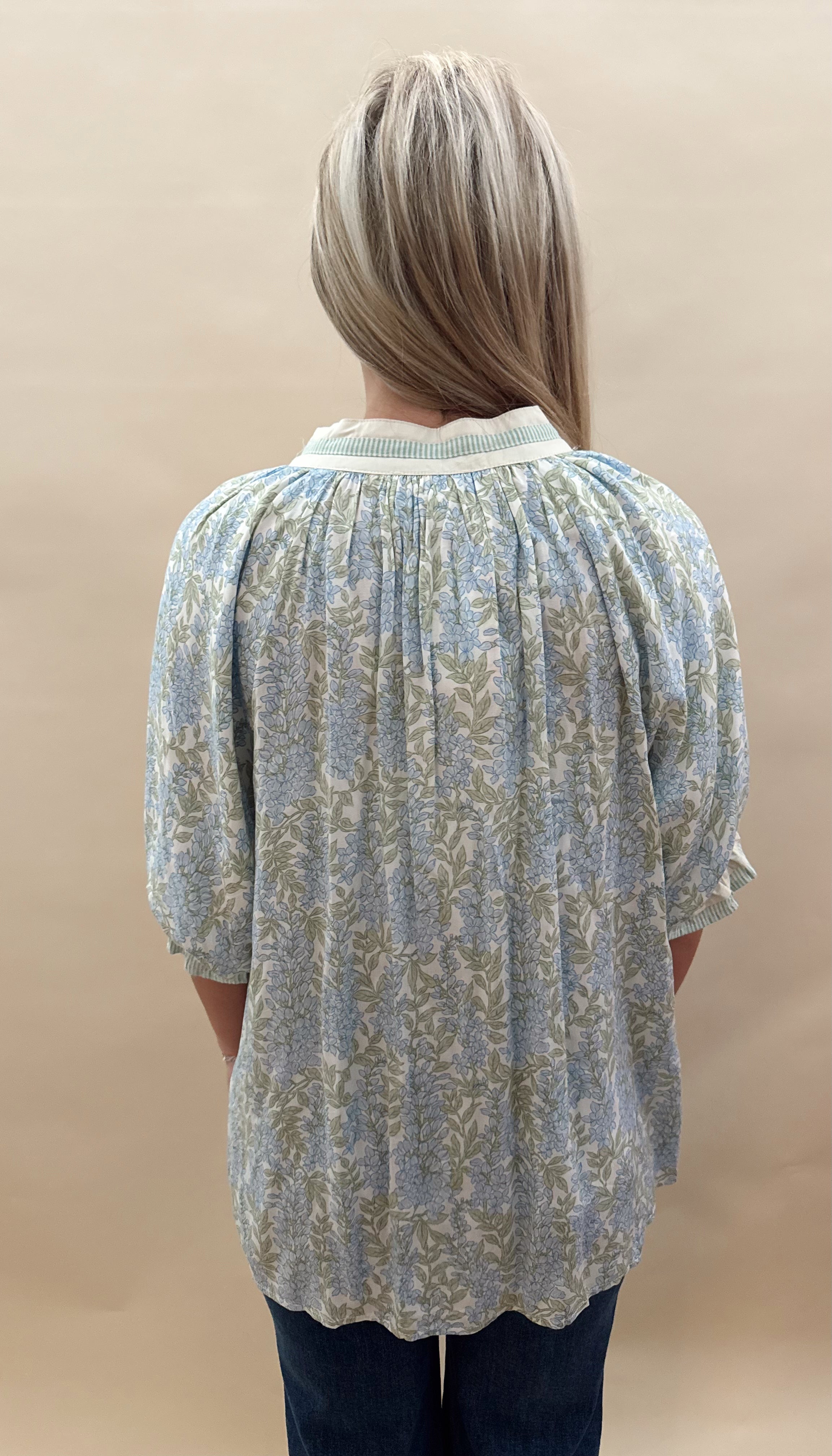 Sage and Blue Floral Top