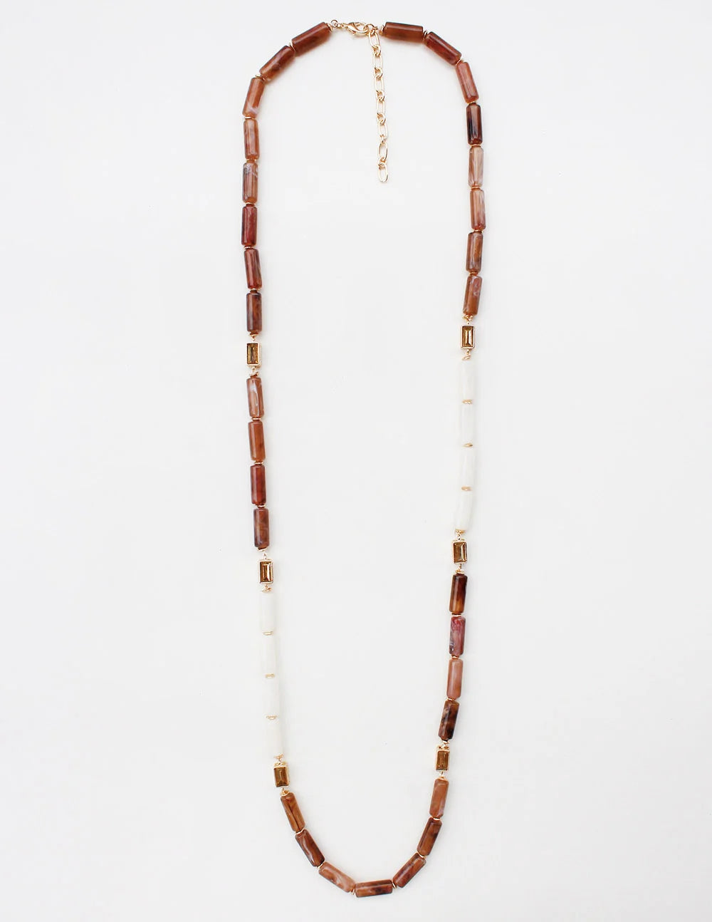 Oval stone glass beaded necklace
