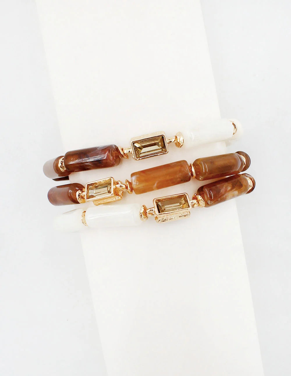 Oval stone beaded set of 3 bracelets
