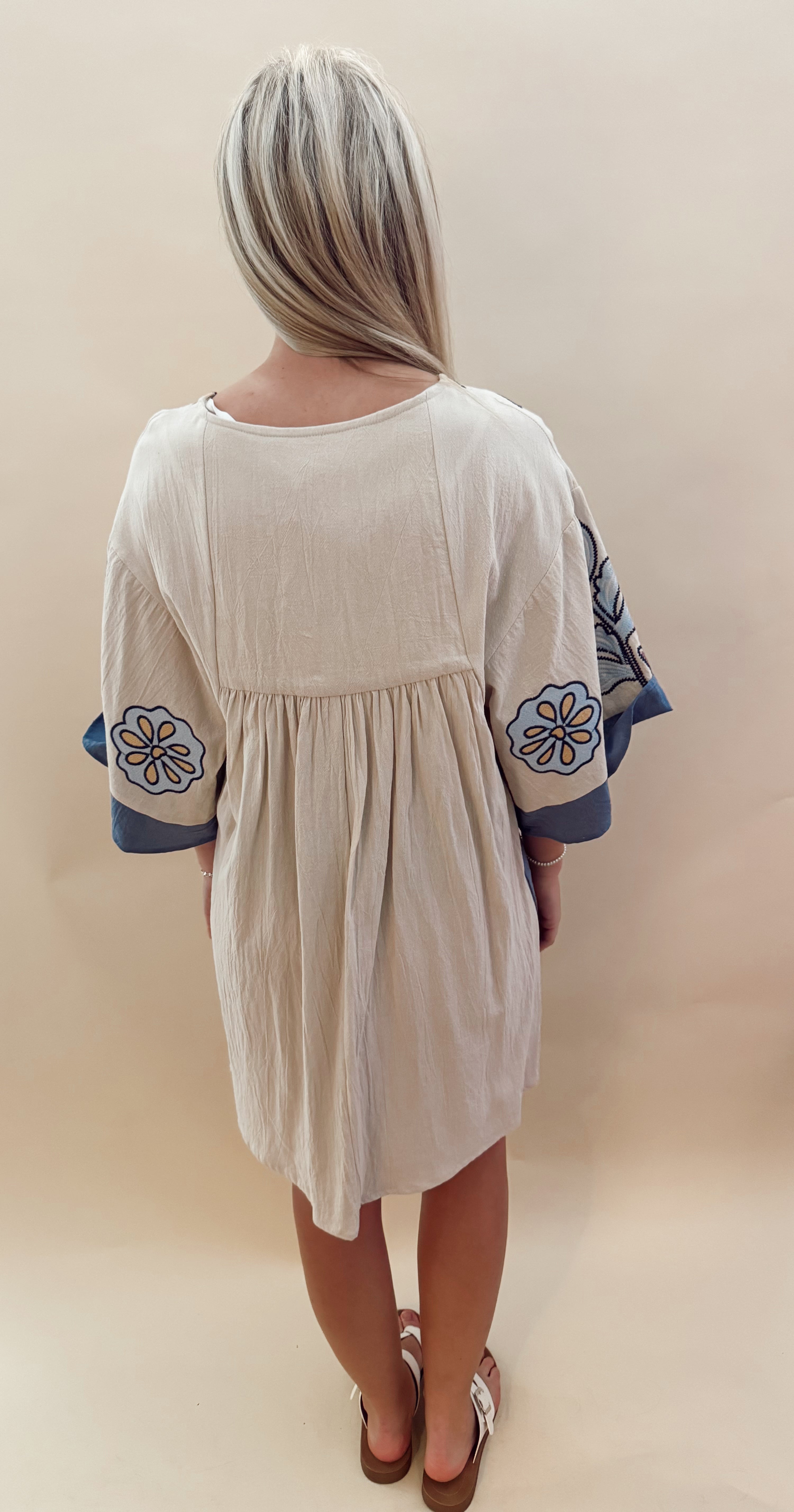 Beige with floral embroidery dress