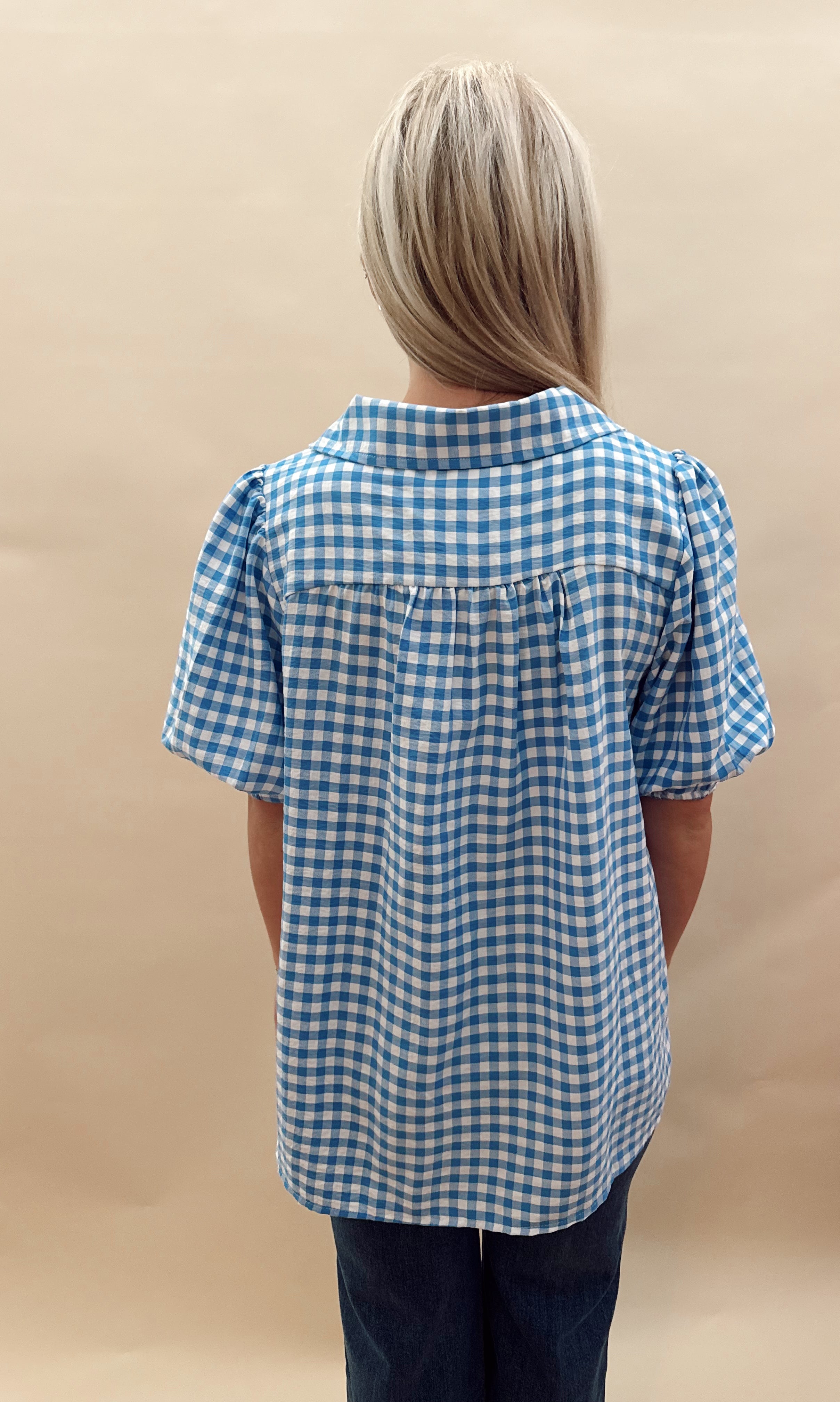 Blue gingham blouse