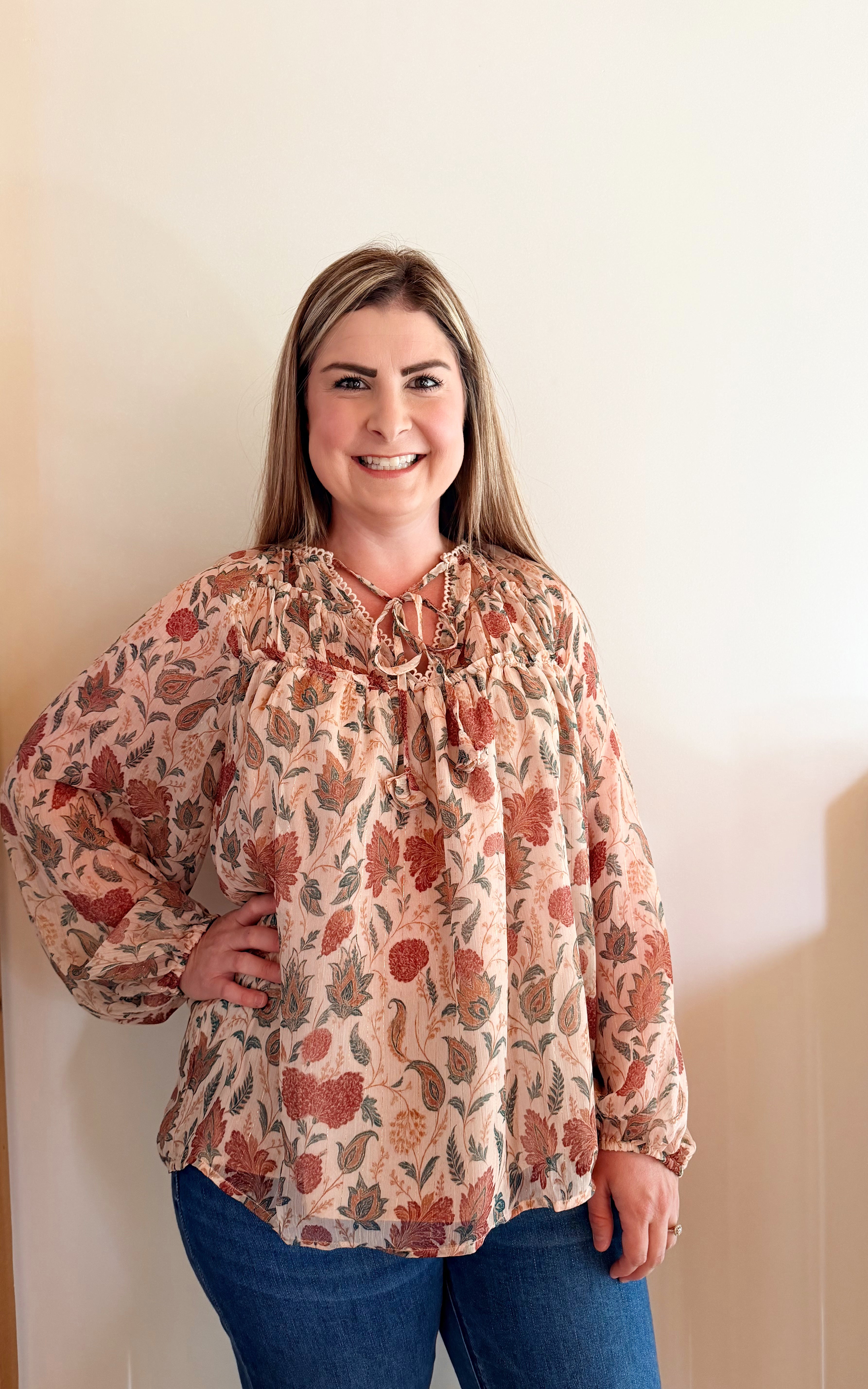 Floral print long sleeve top