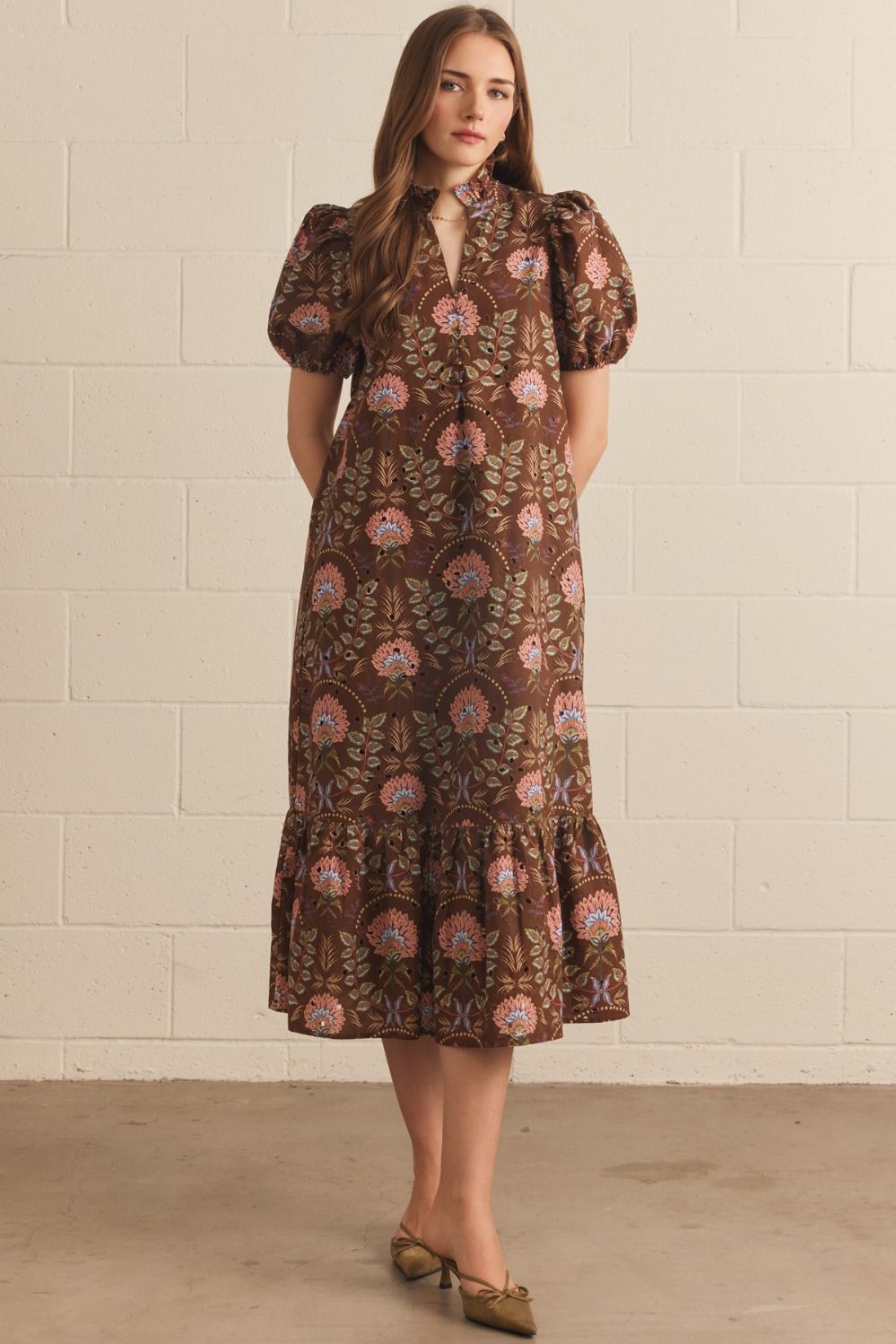 Pattern eyelet maxi dress
