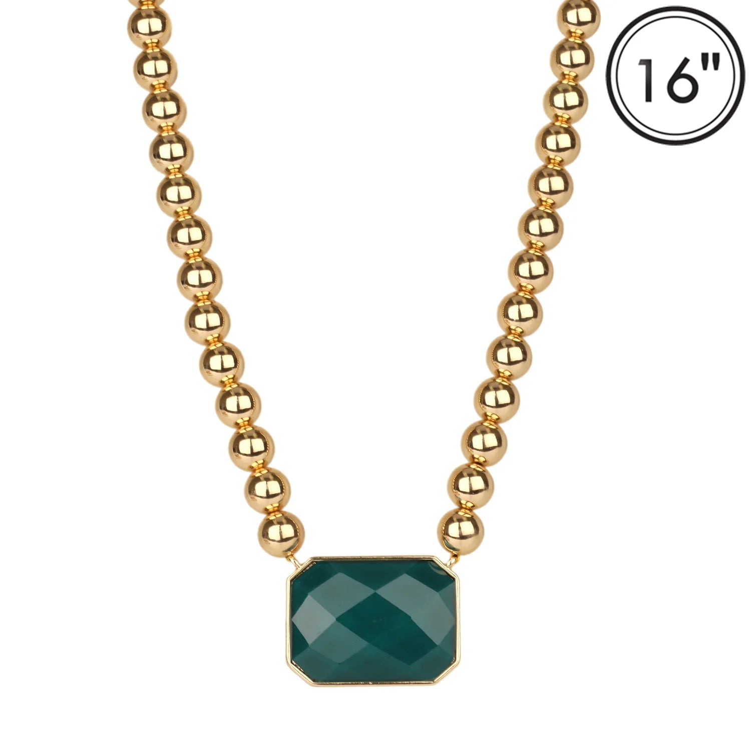 Gold ball with rectangle stone necklace