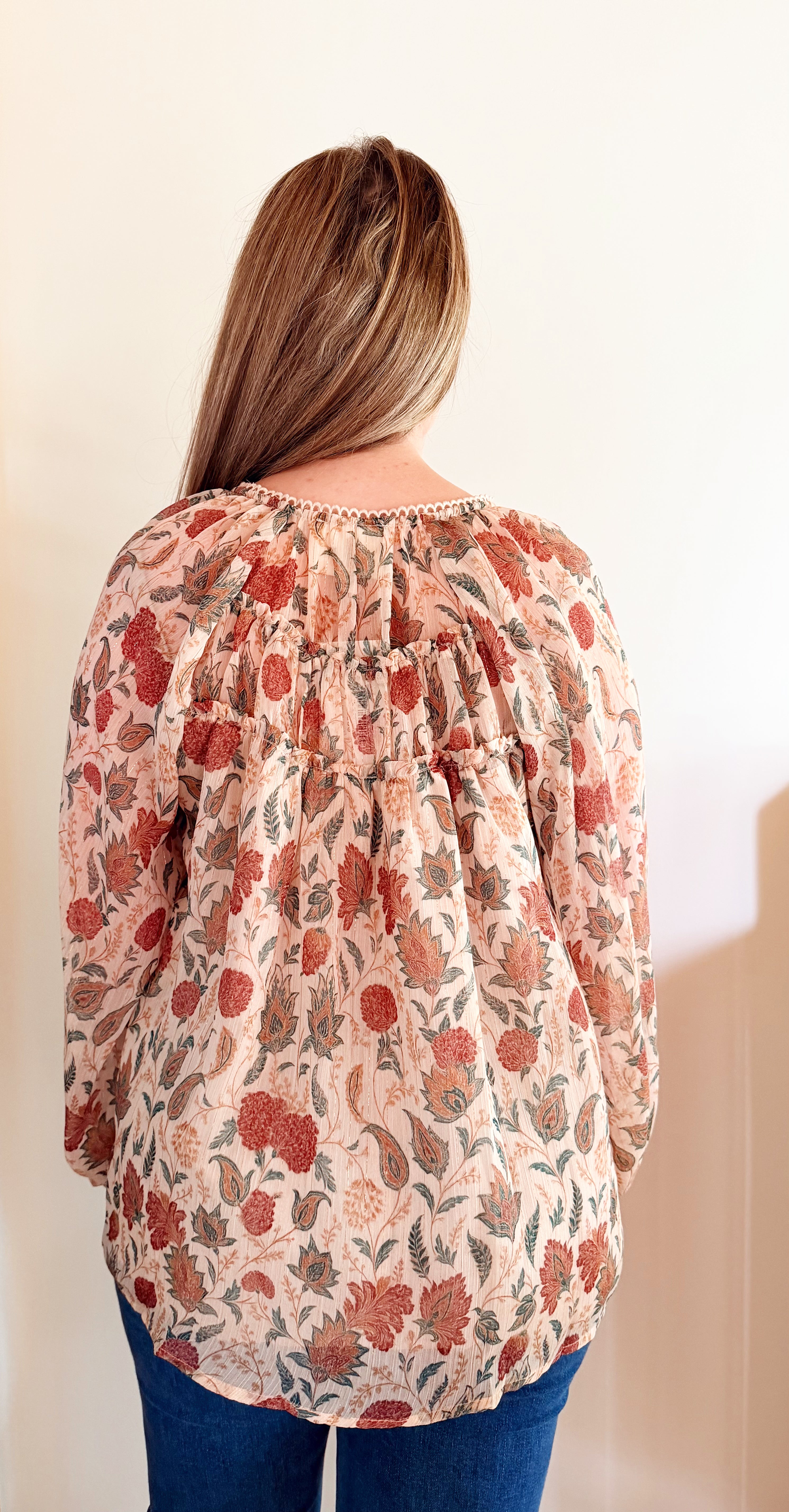 Floral print long sleeve top