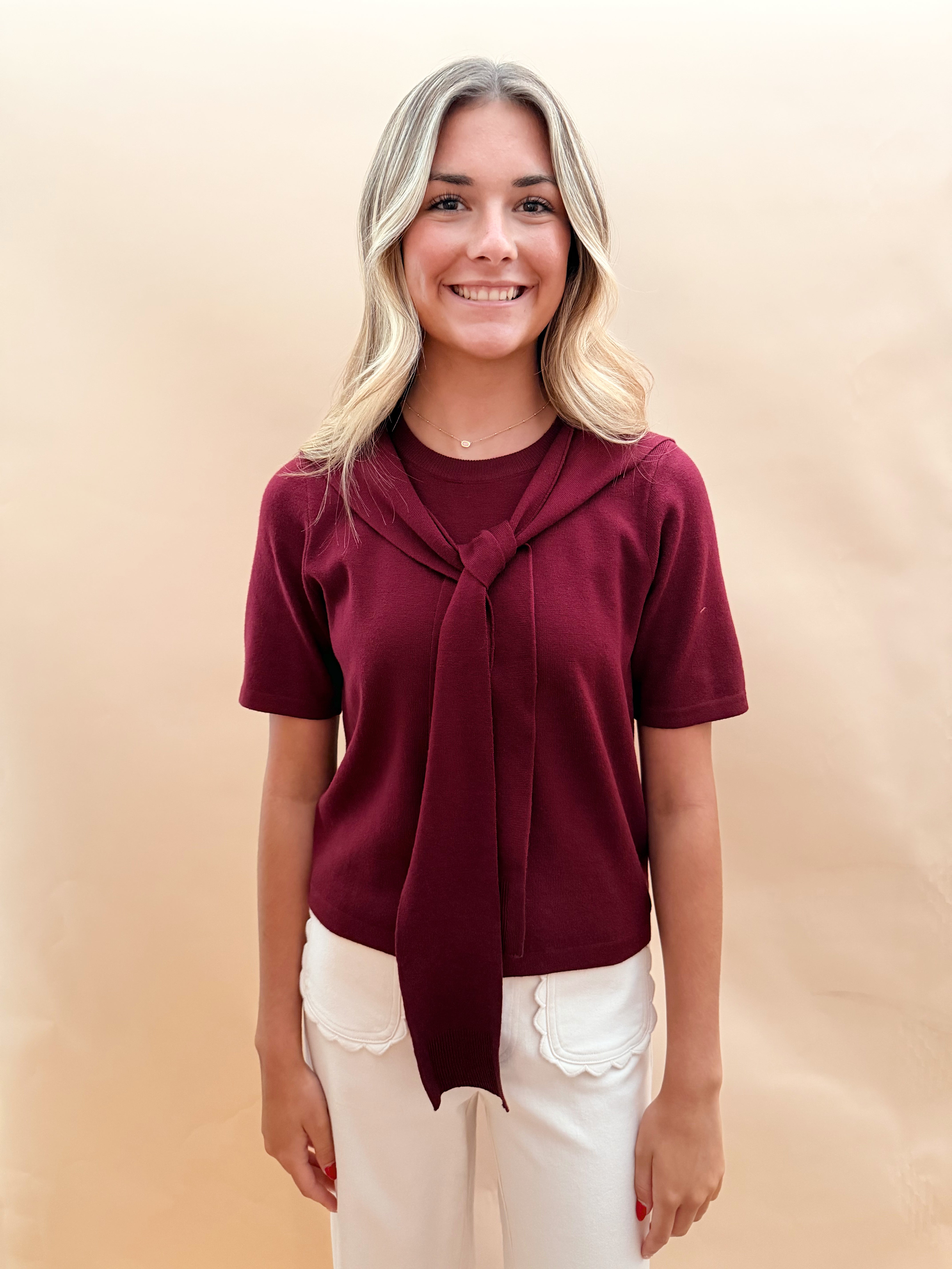 Short Sleeve Sweater Wrap Tie