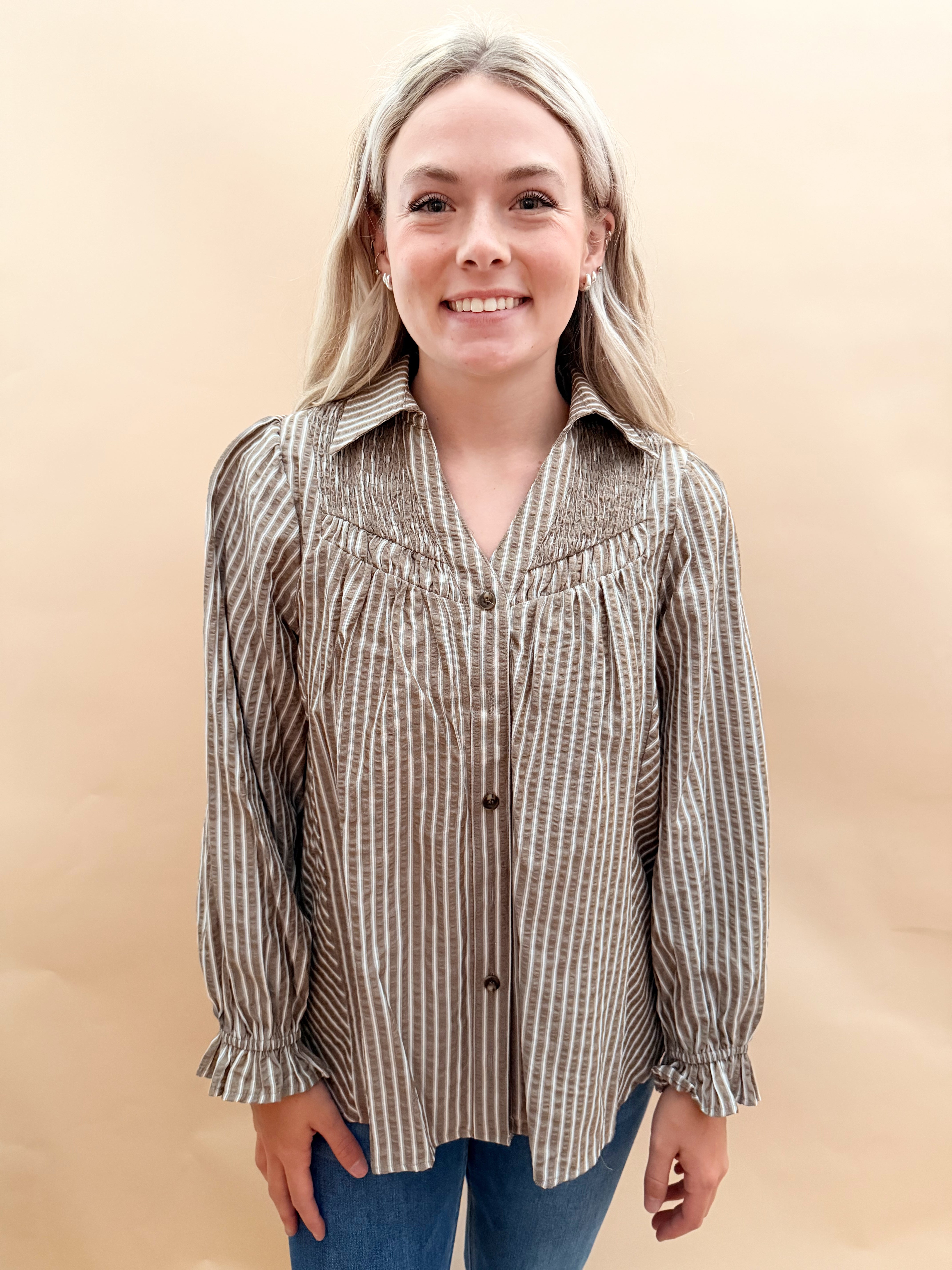 Button down blouse lace trim