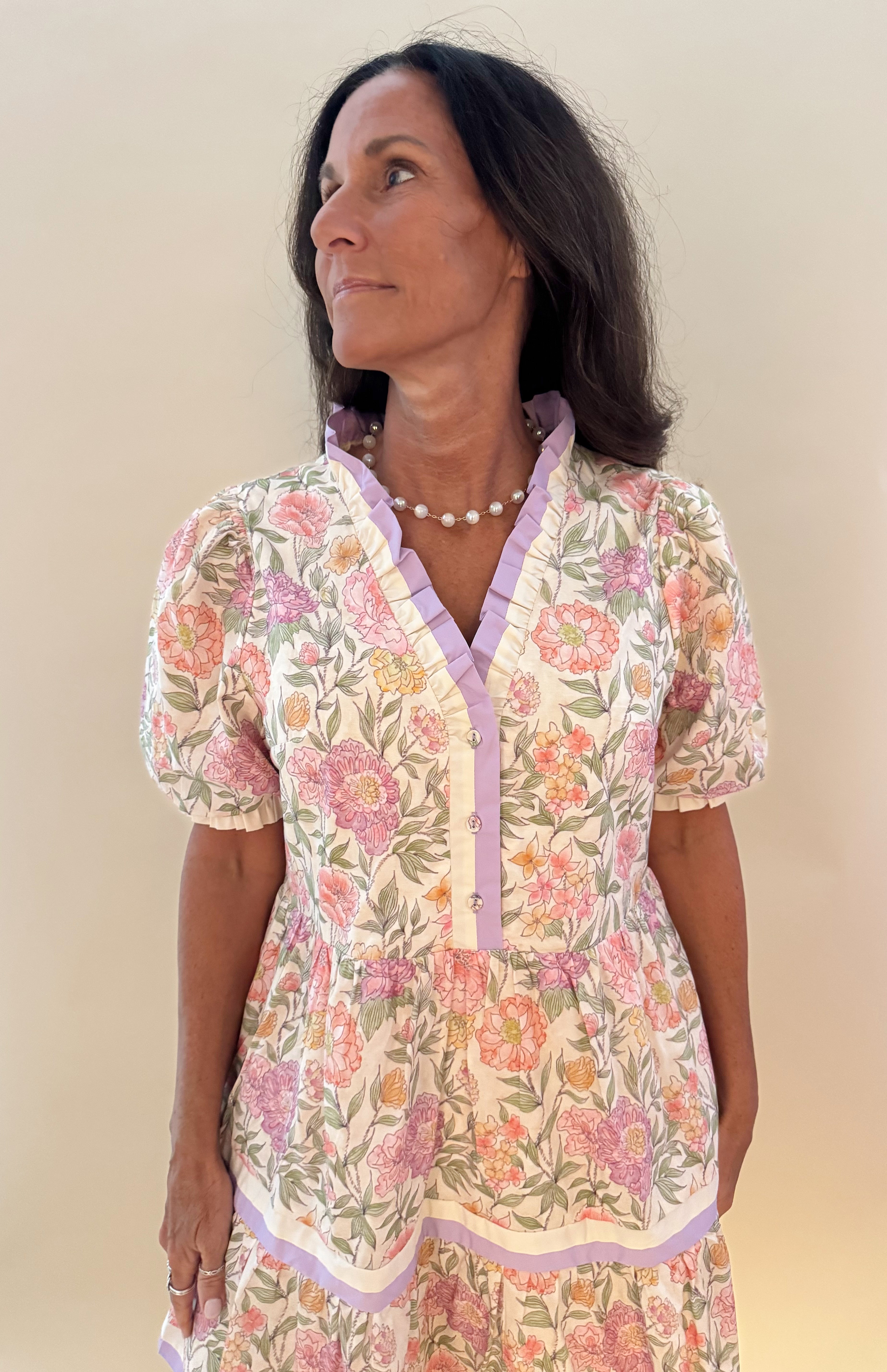 Ruffle Collar Floral Dress