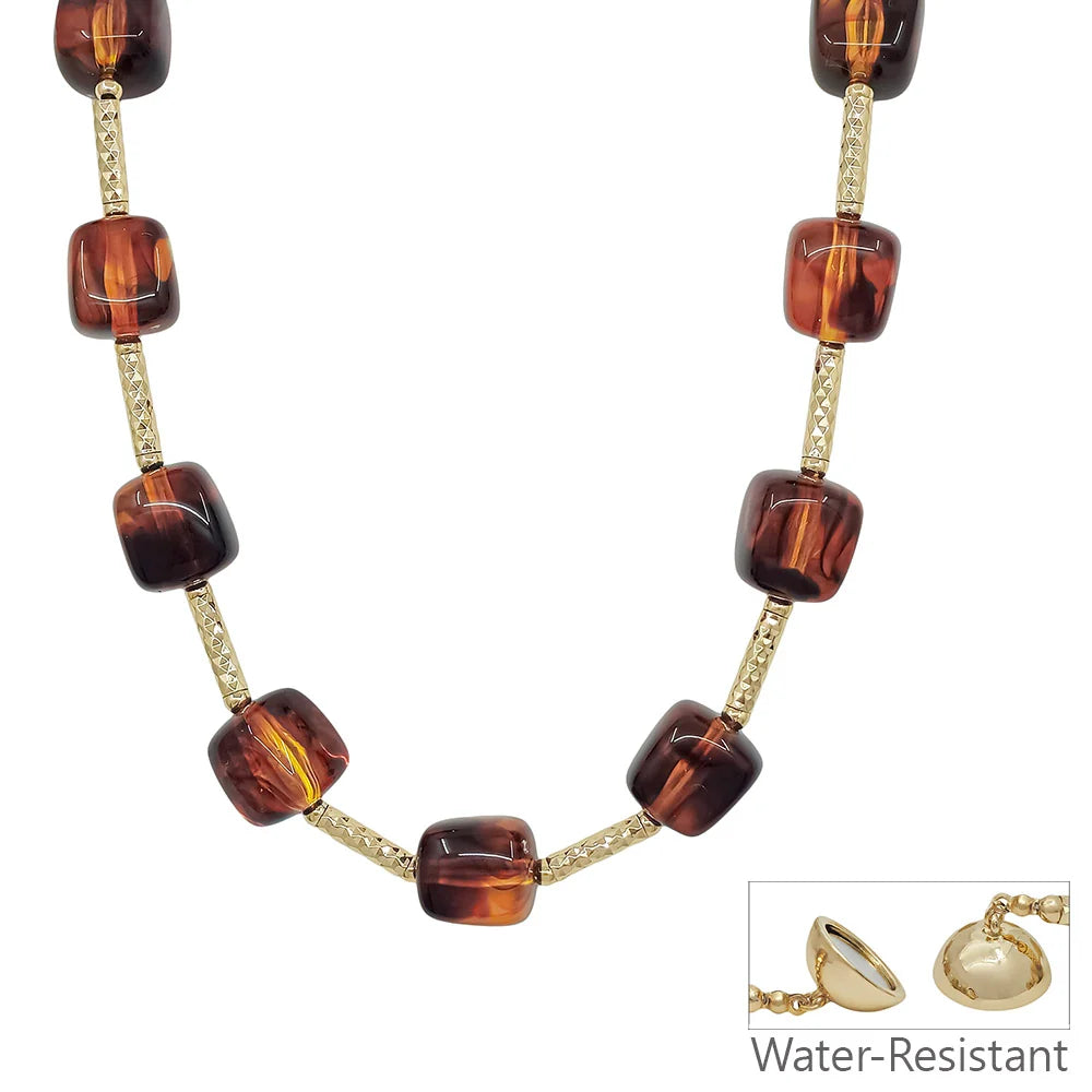 Beaded and gold bar necklace