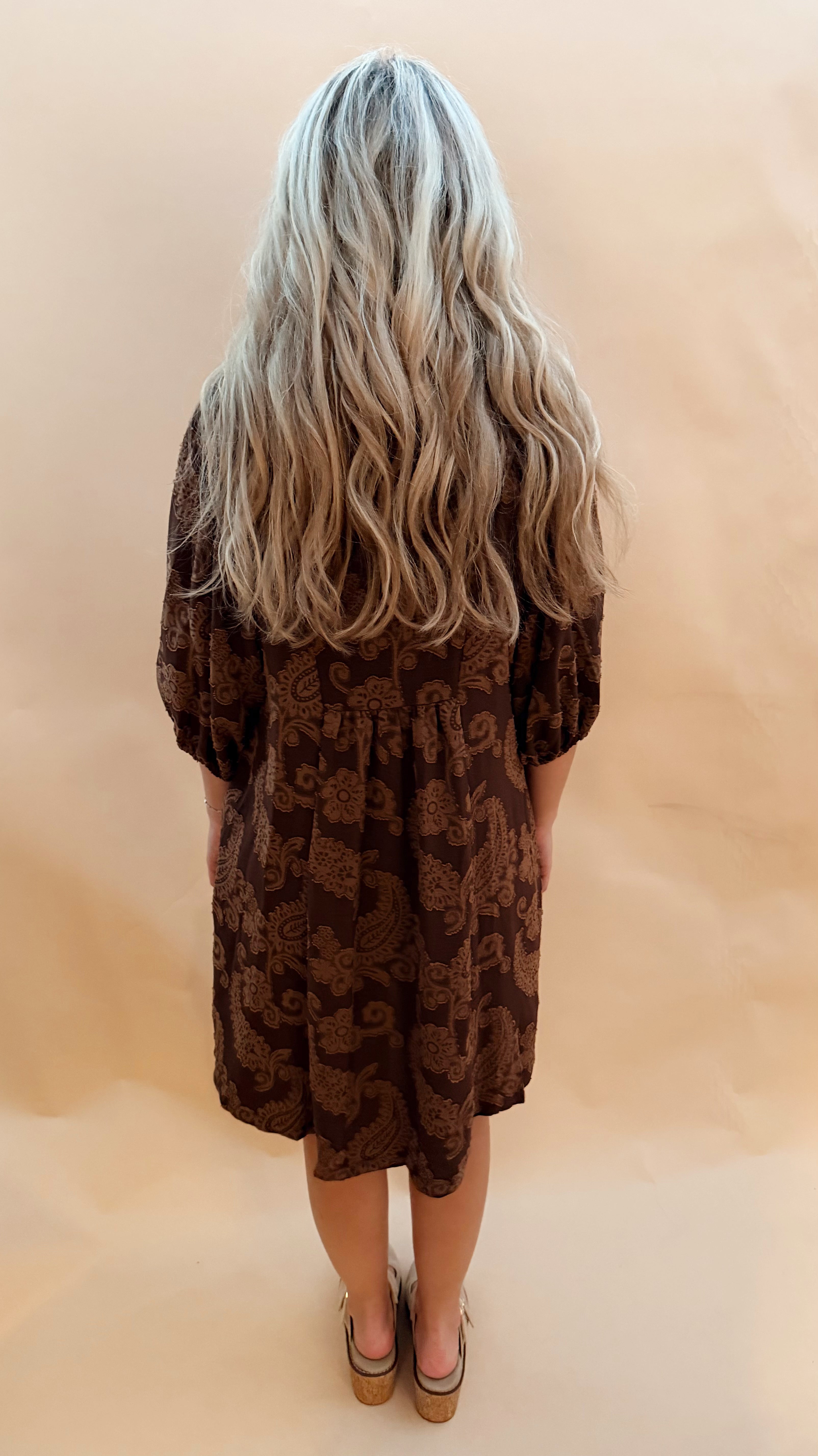 Textured paisley print knee length dress