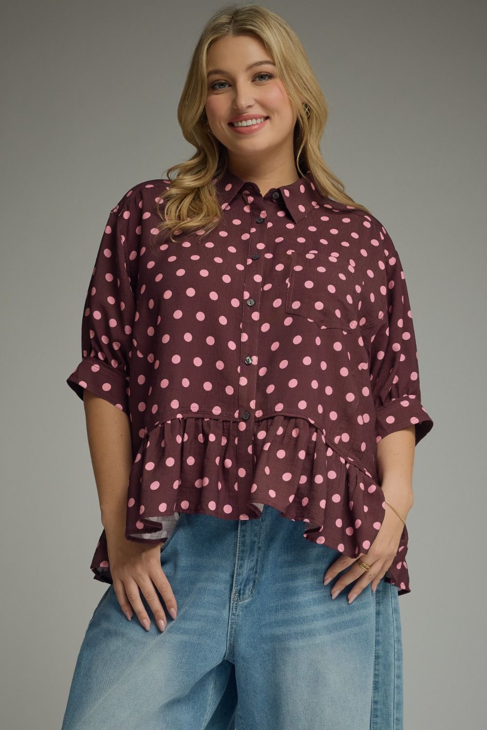 Polka dot Ruffle Bottom Blouse