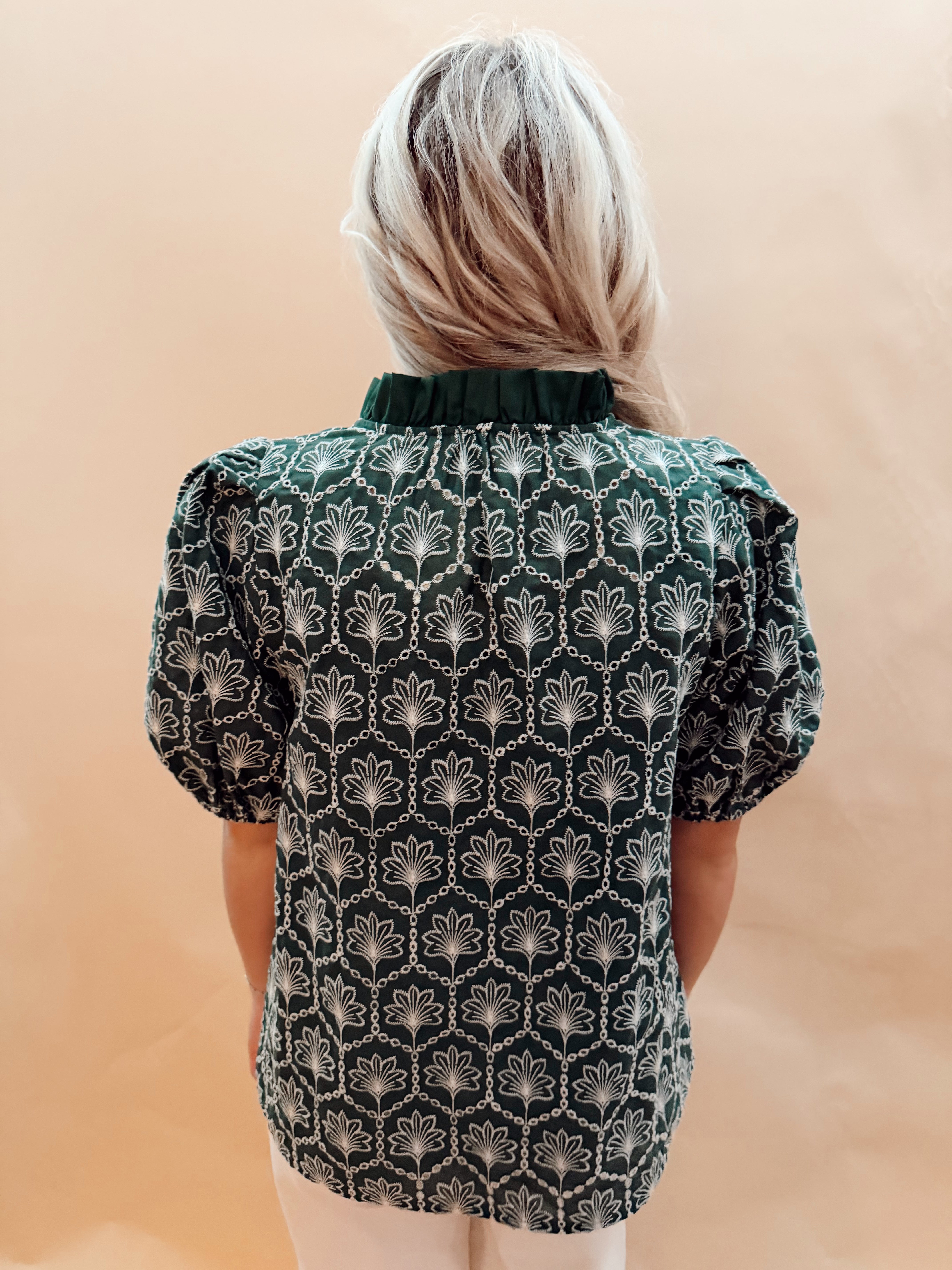 Ruffled Neck Patterned Blouse