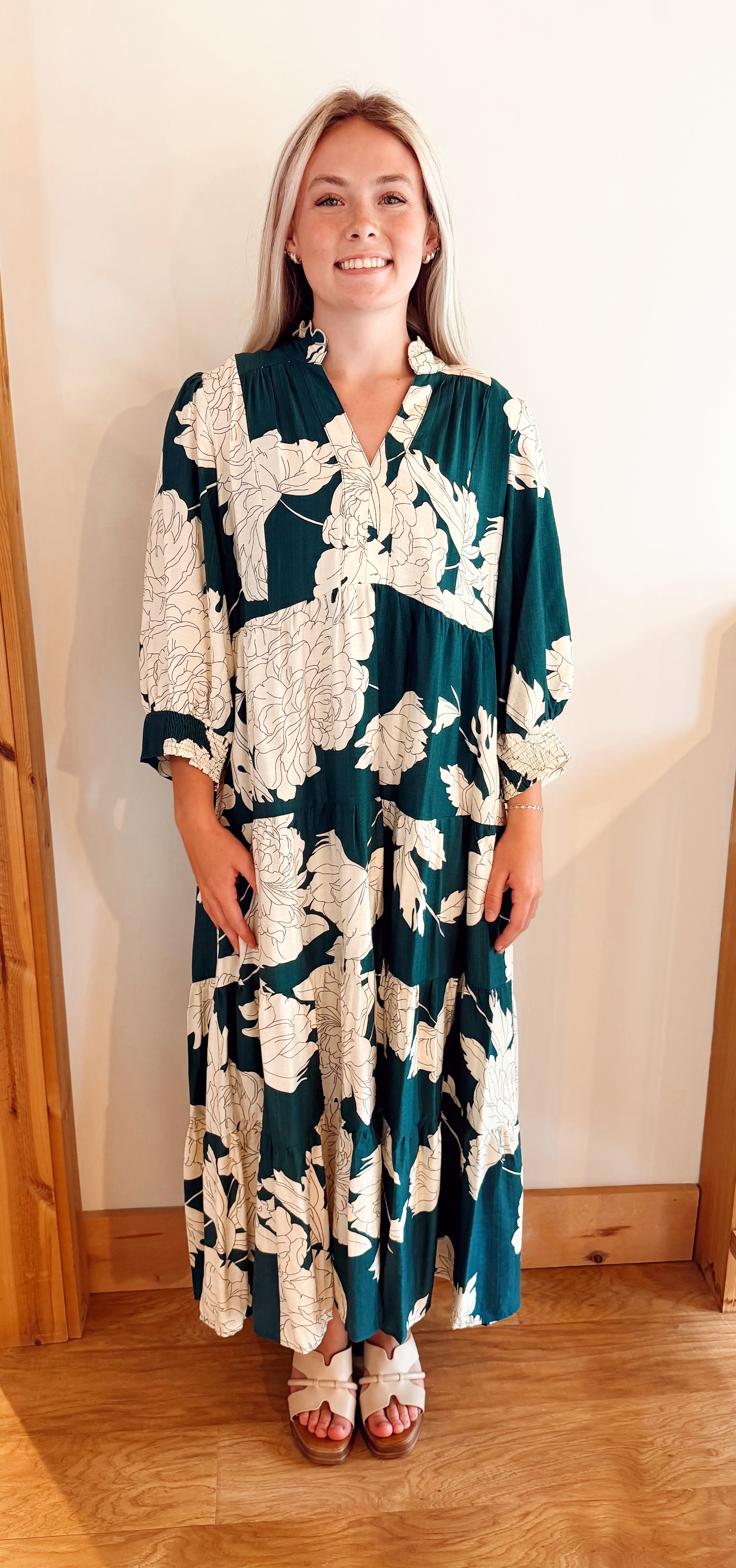Printed tiered midi dress