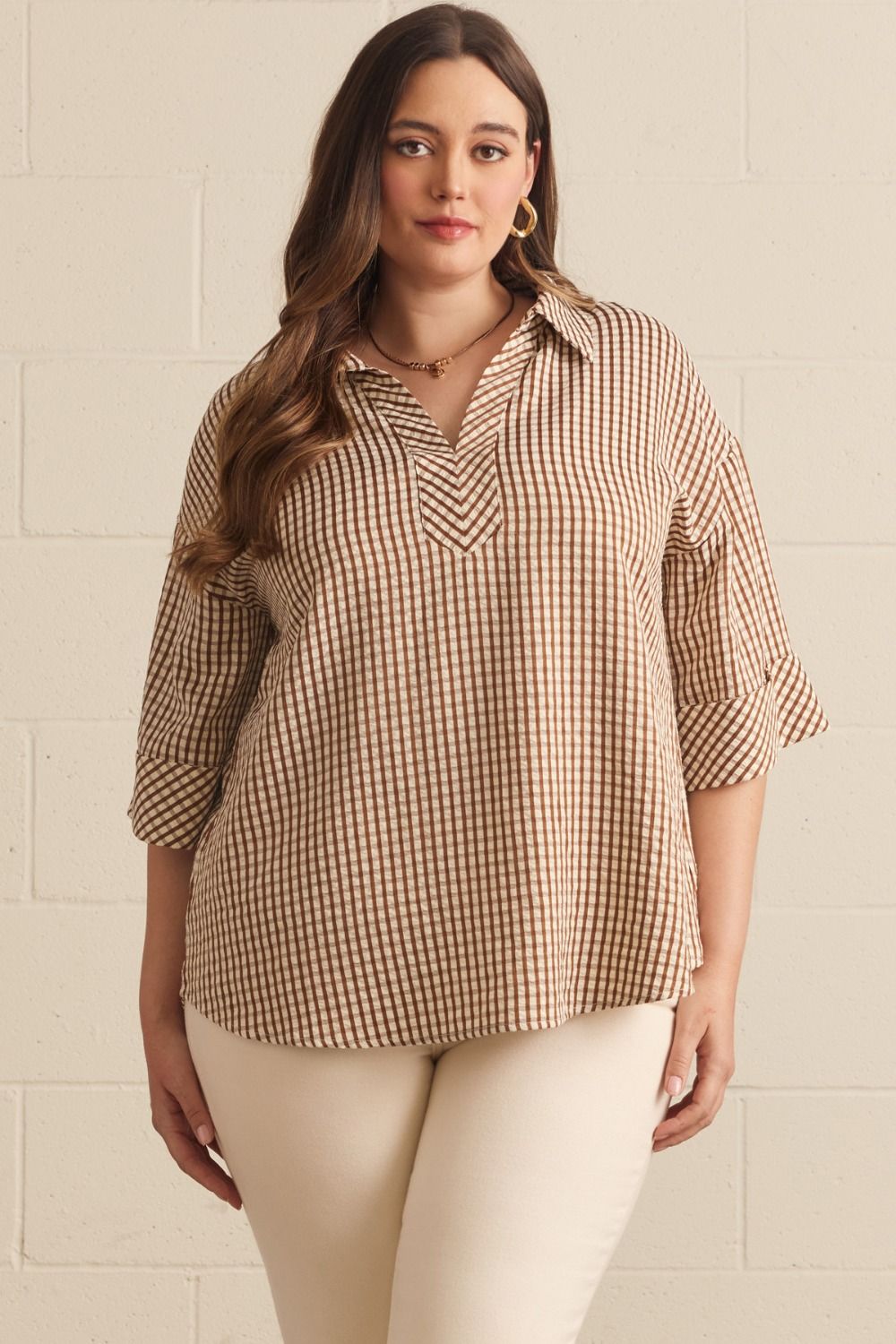 Collared Plaid Top