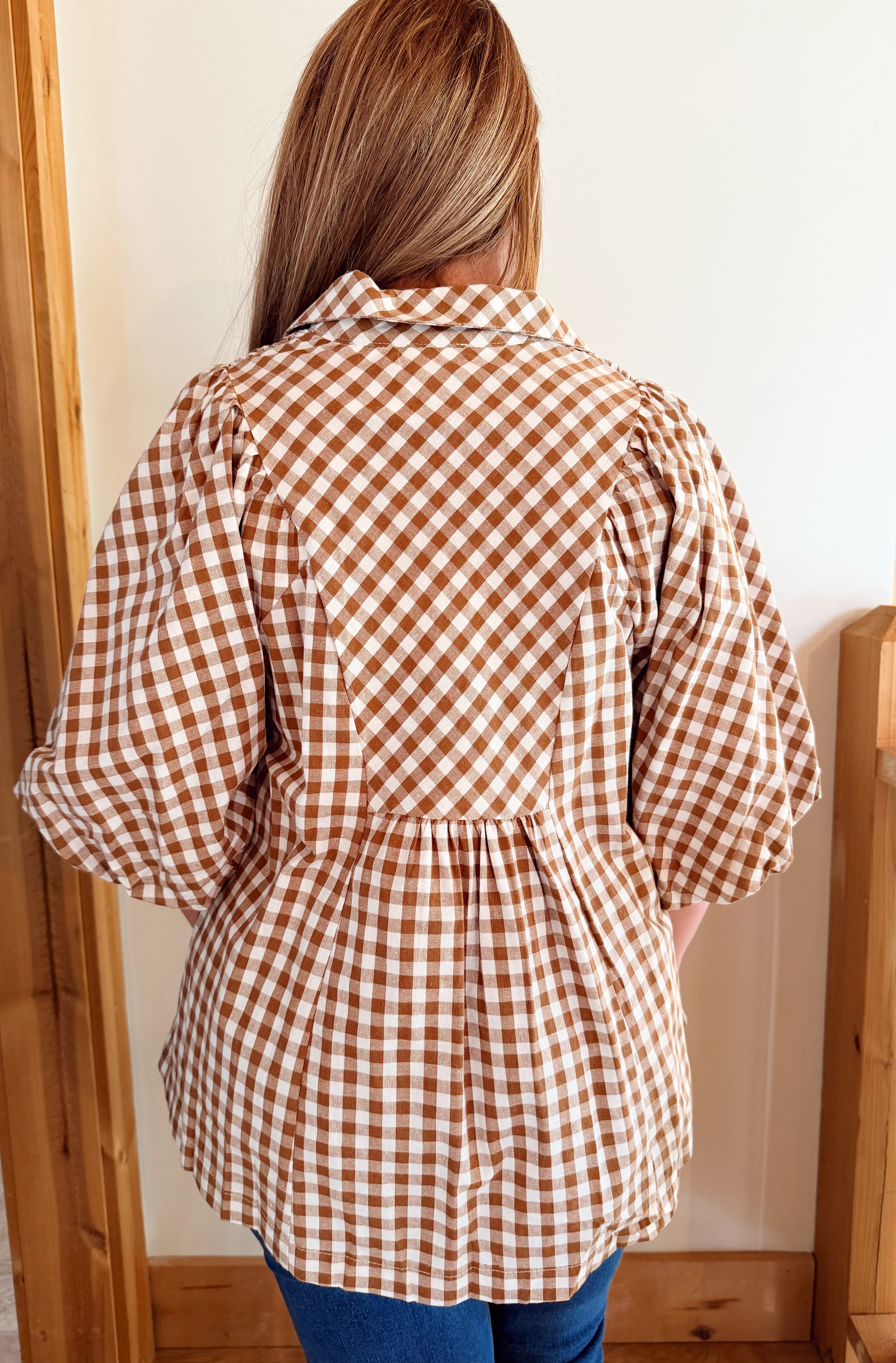 Plaid bubble sleeve top