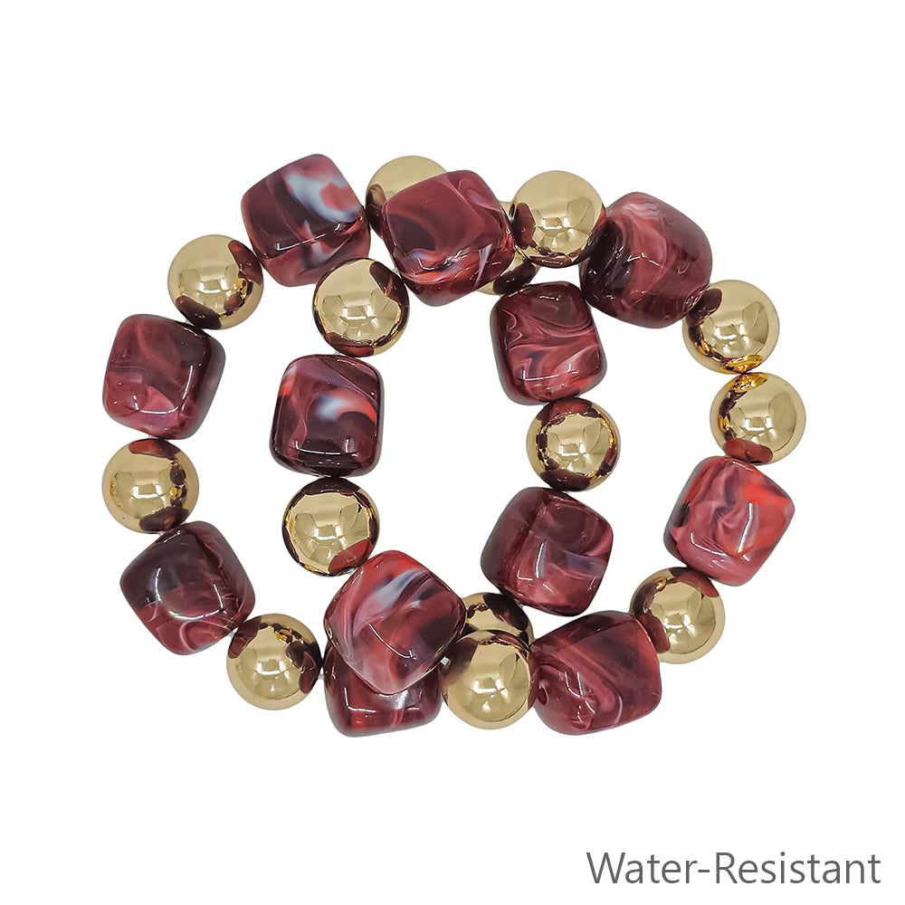 Set of 2 Gold and Brown Stretch Bracelets