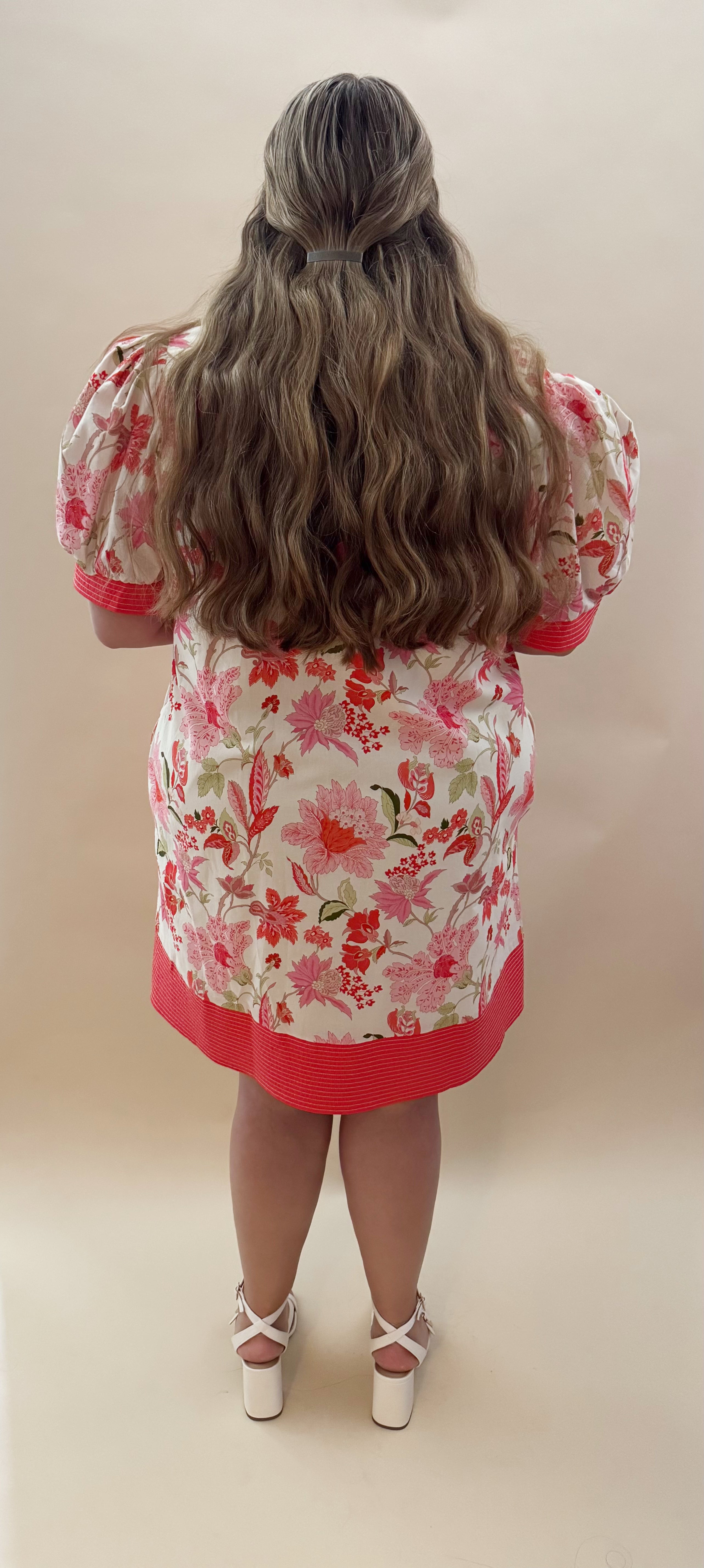 Coral floral v neck dress