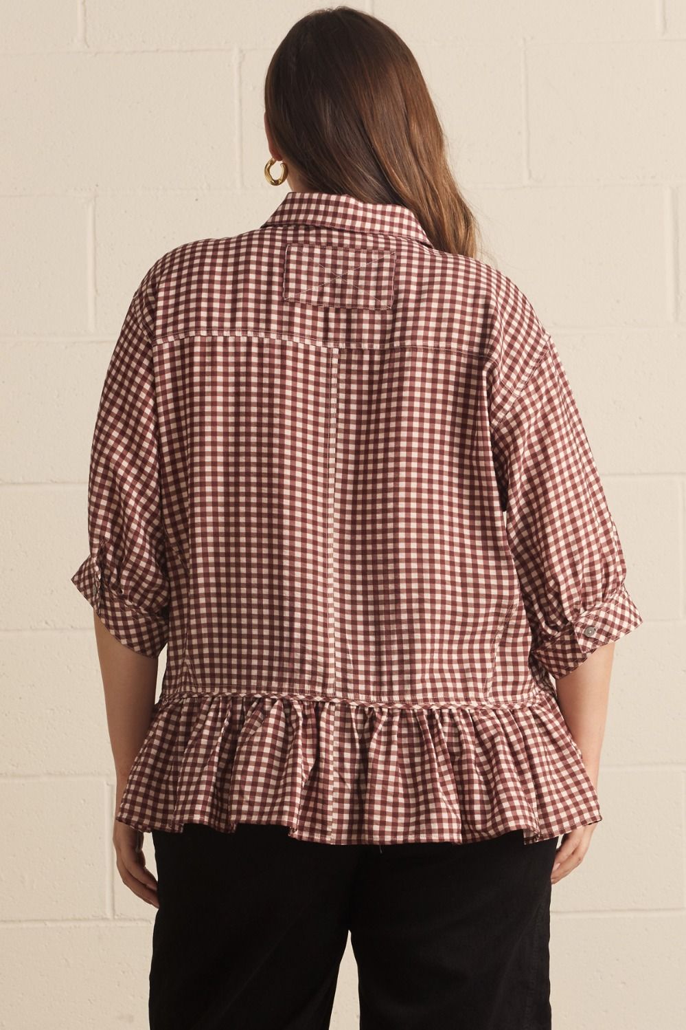Gingham Ruffle Bottom Blouse