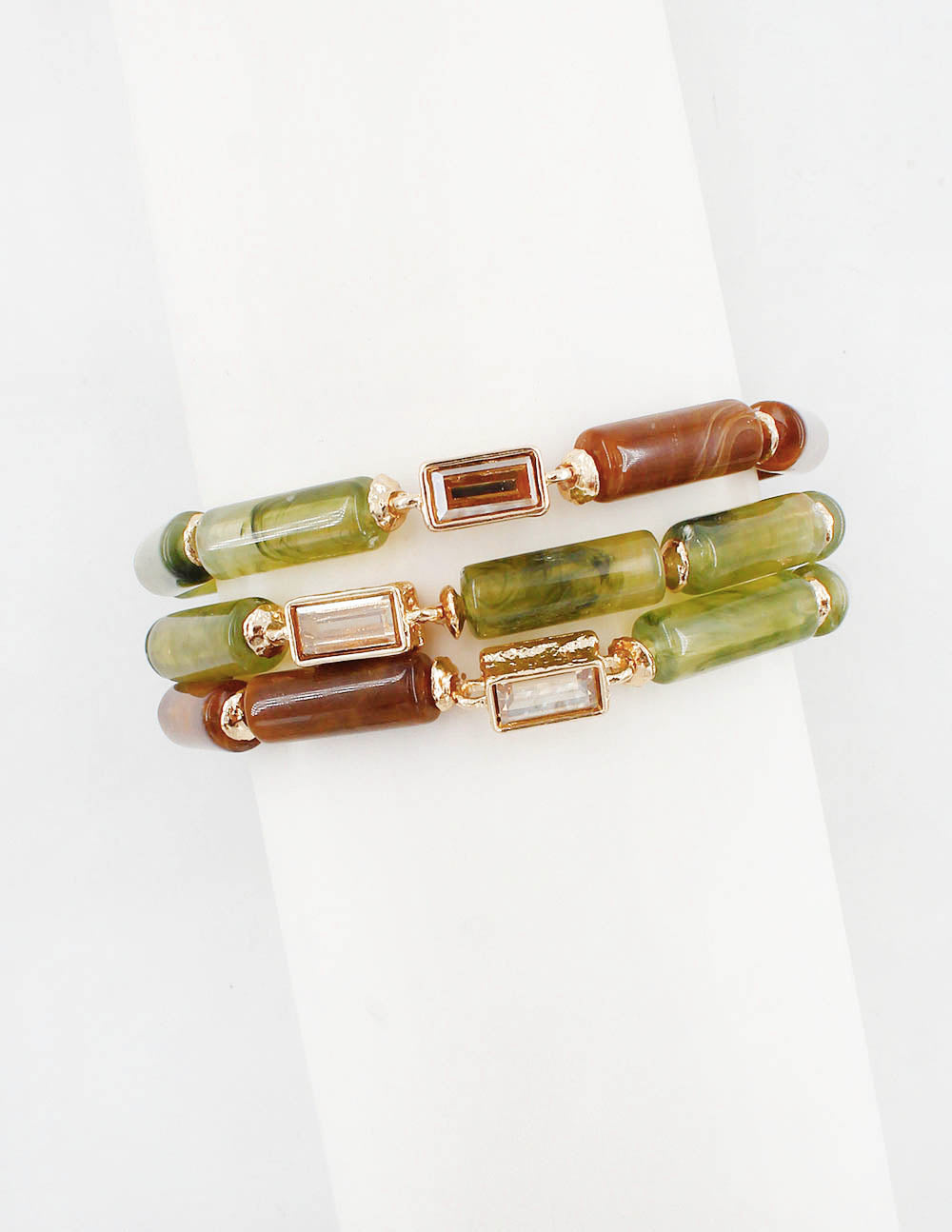 Oval stone beaded set of 3 bracelets