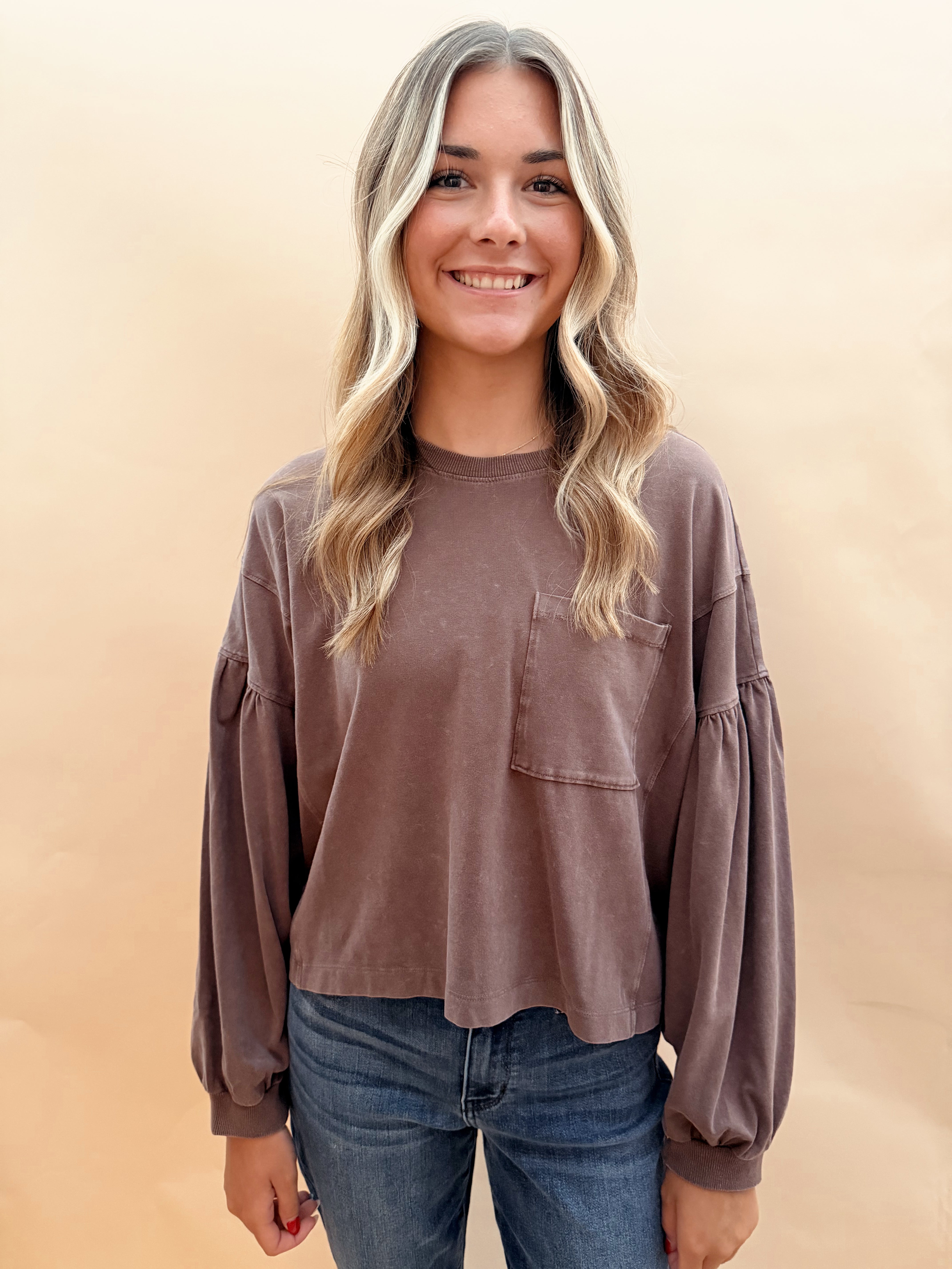Puff Sleeve Long Sleeved Knit Top