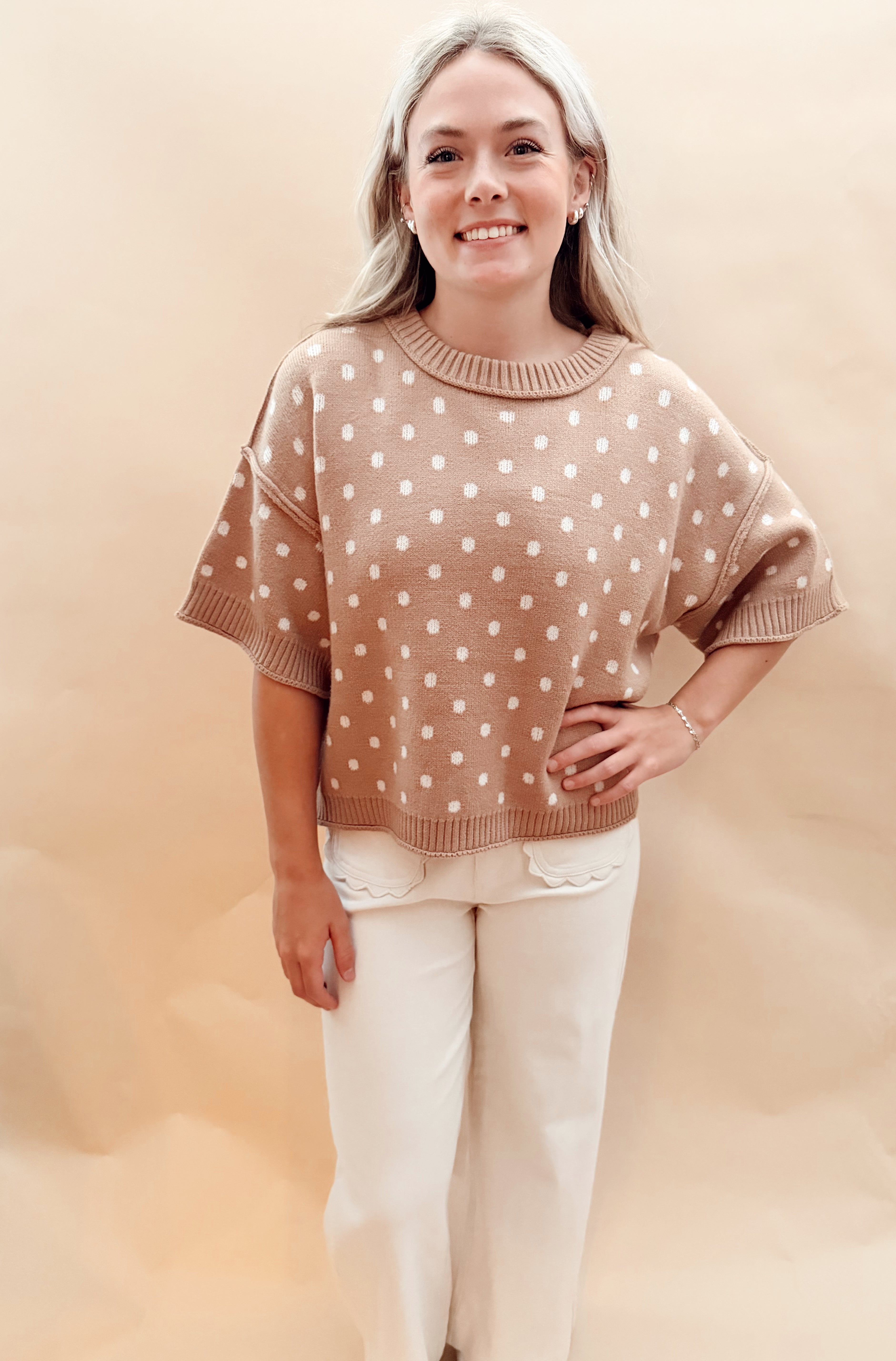 Polka Dot Short Sleeved Sweaters