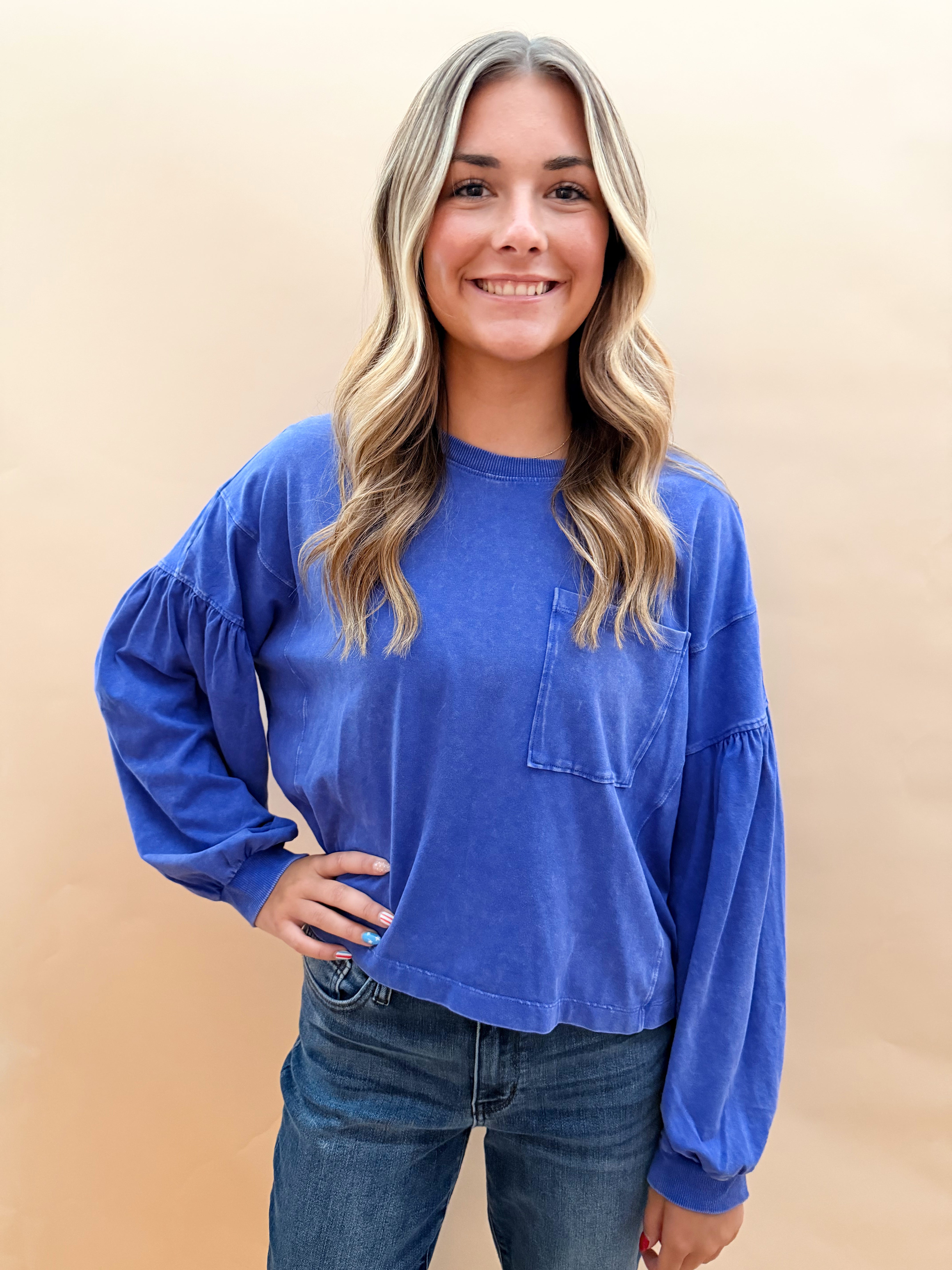 Puff Sleeve Long Sleeved Knit Top
