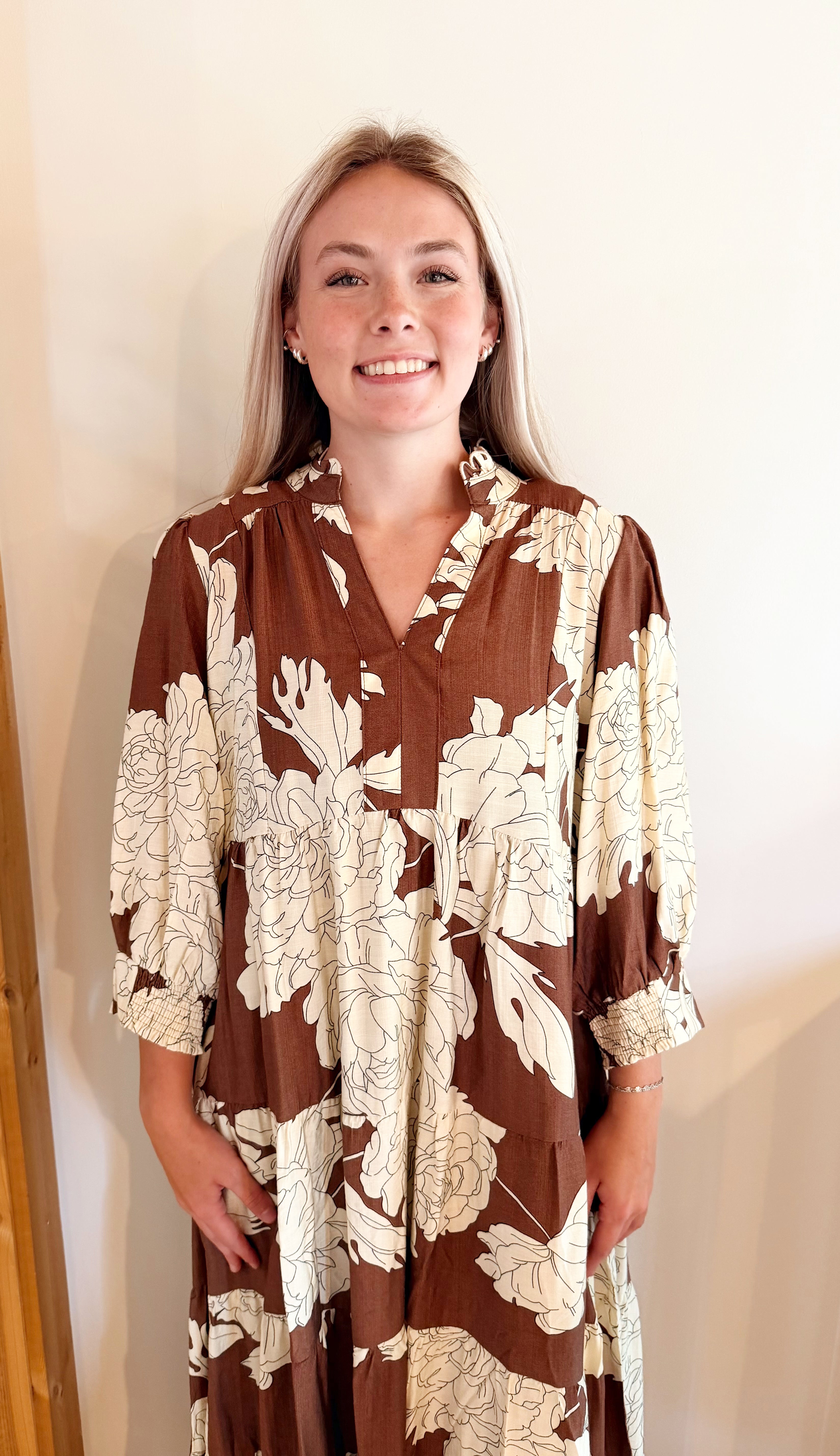 Printed tiered midi dress
