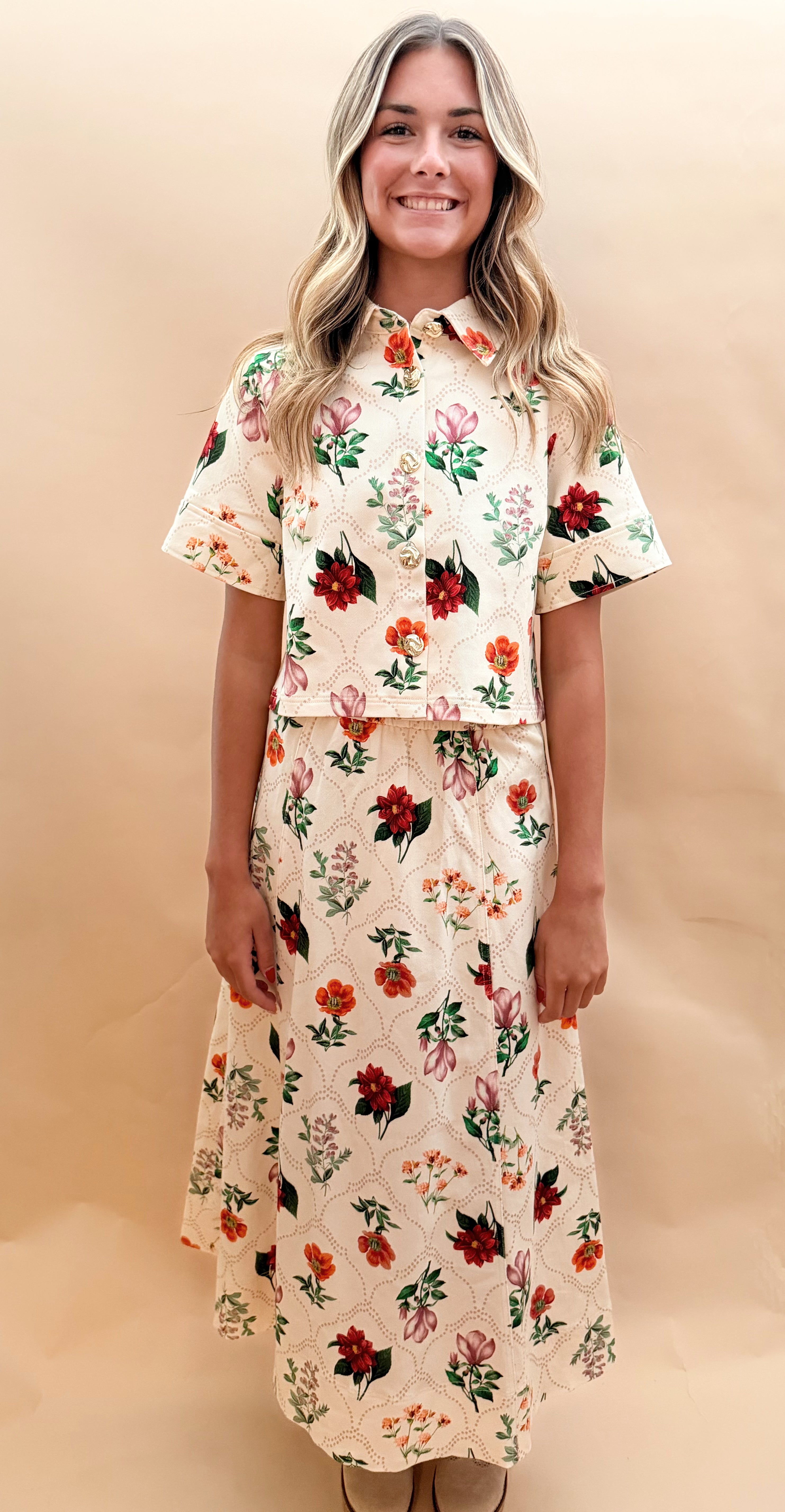 Floral Denim Button Top