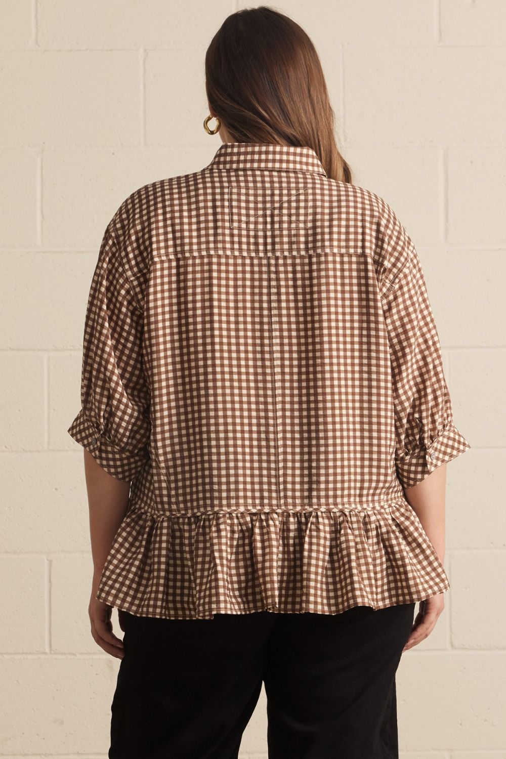 Gingham Ruffle Bottom Blouse