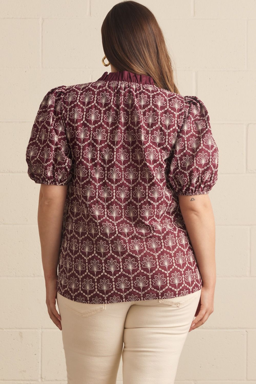 Ruffled Neck Pattern Blouse