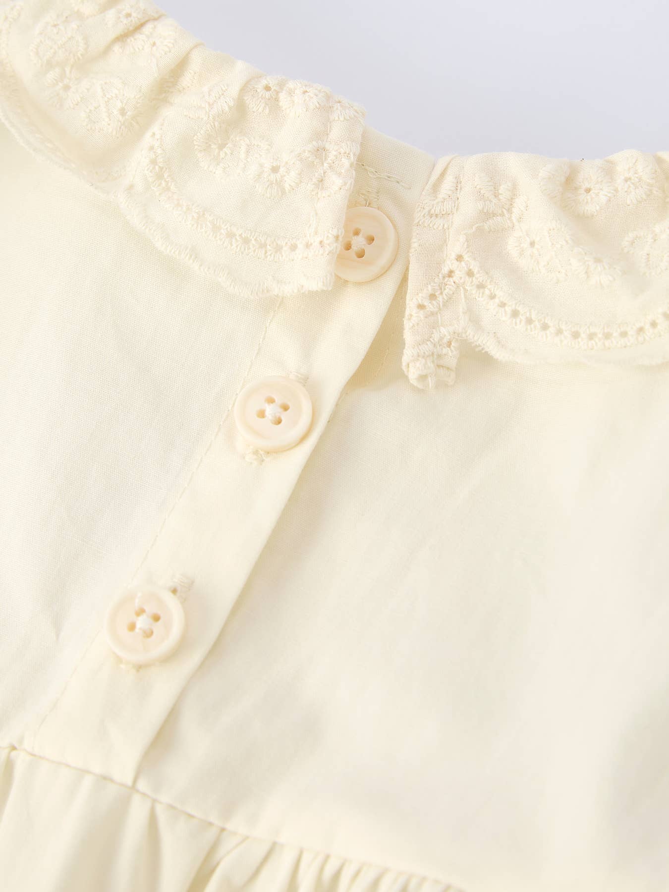 Toddler Girl Long Sleeve Dress, Floral Embroidery, White/Khaki
