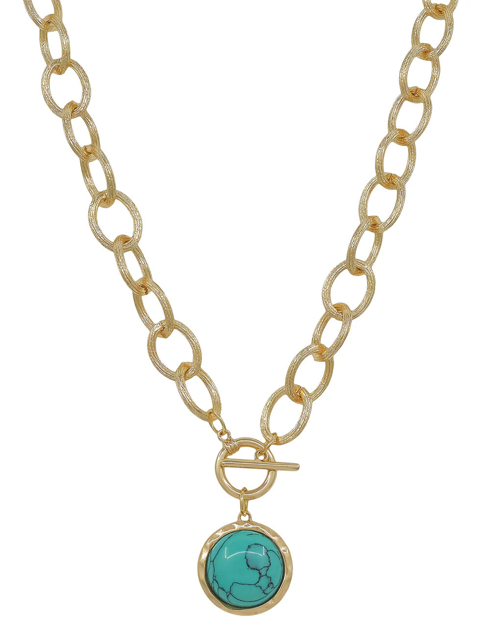 Gold chunky chain with circle stone charm