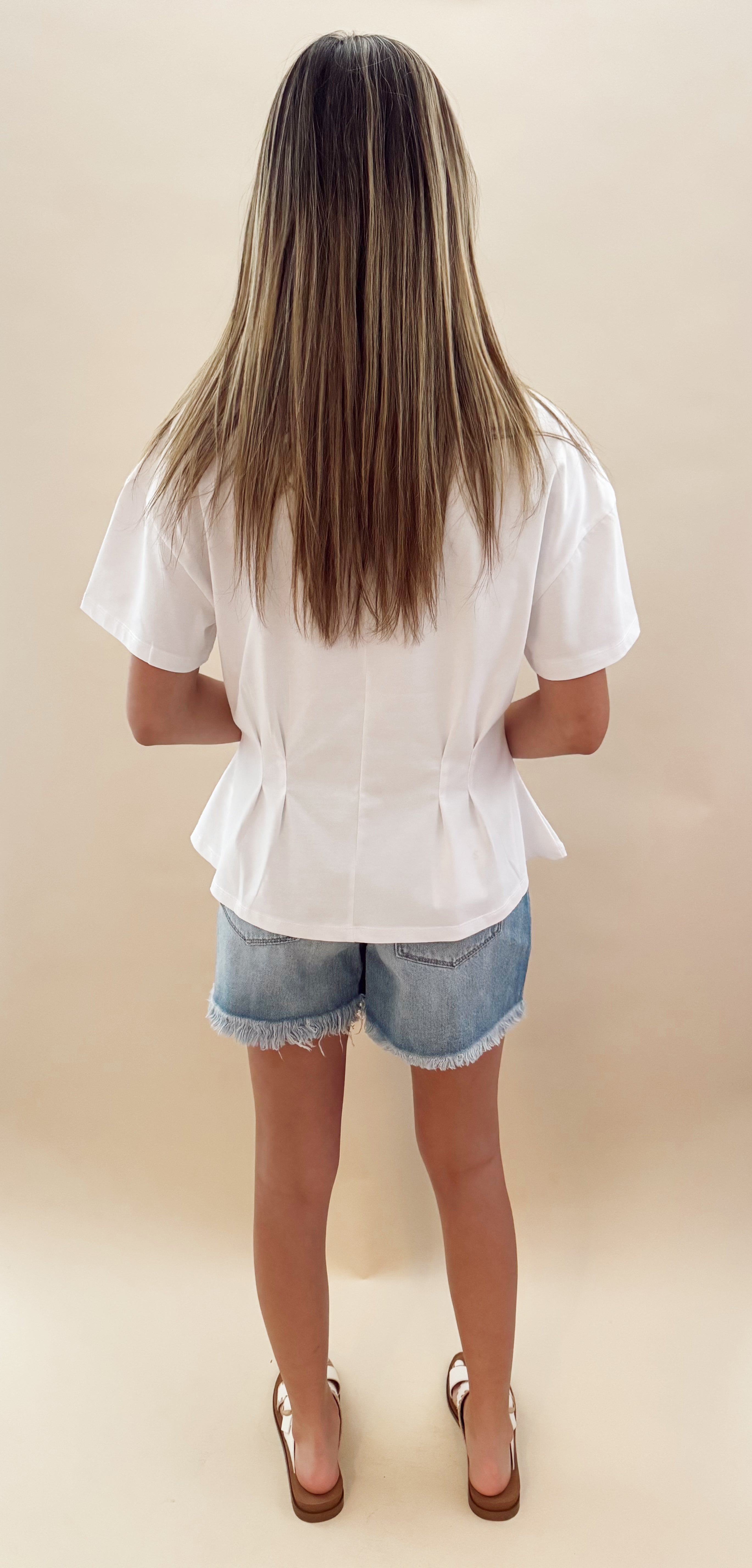 White cinched waist top
