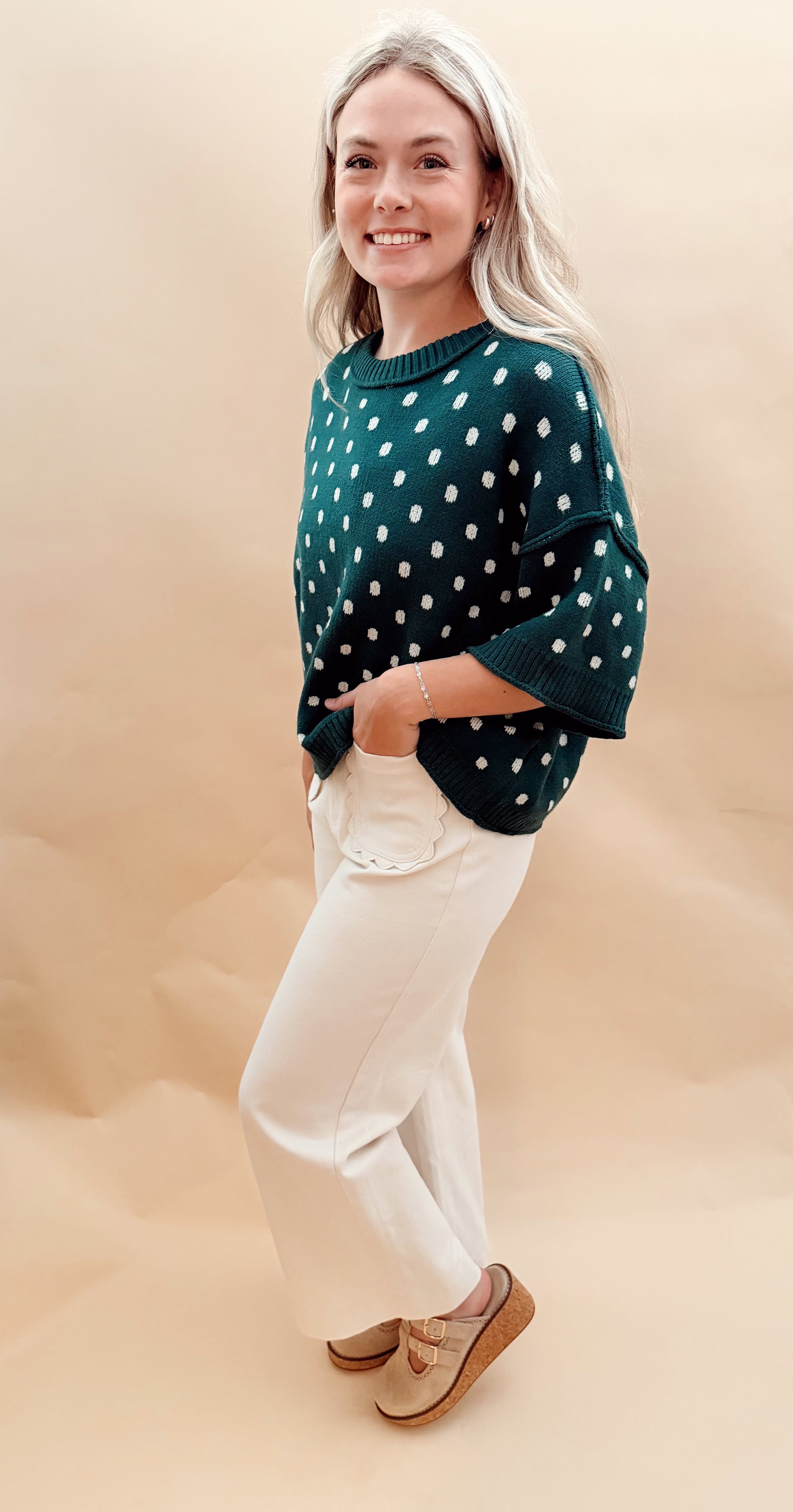 Polka Dot Short Sleeved Sweaters