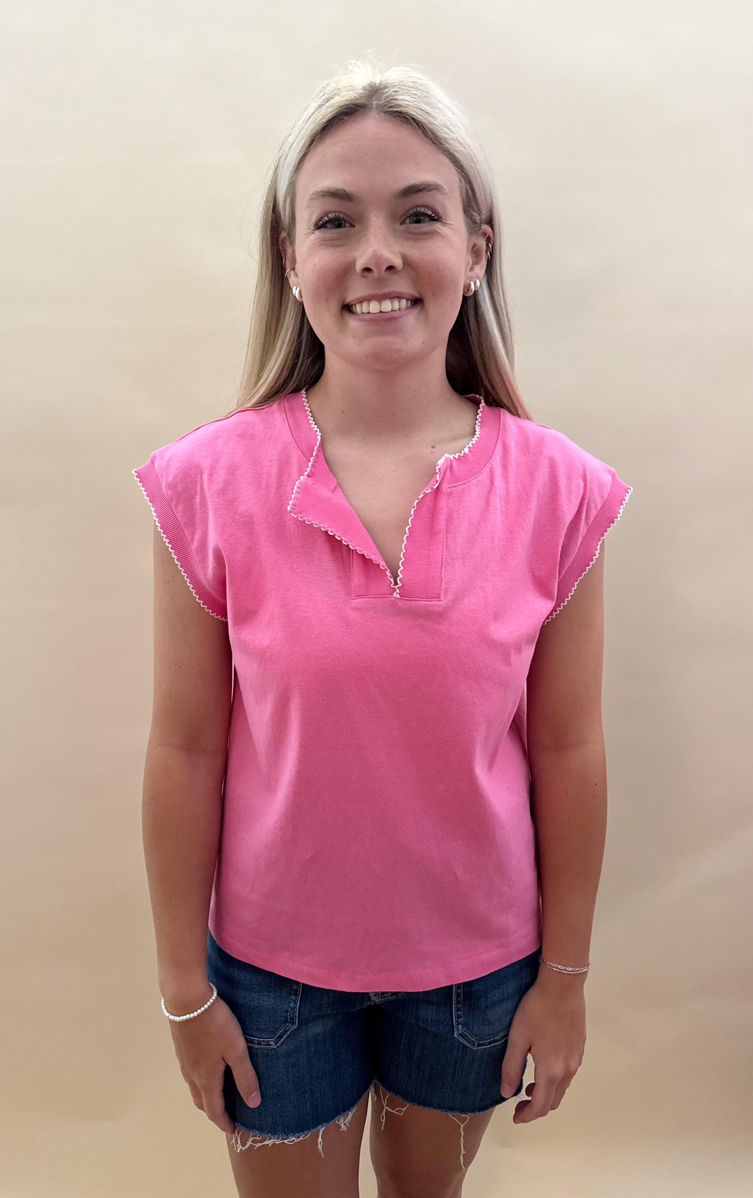 Vibrant pink v-neck top