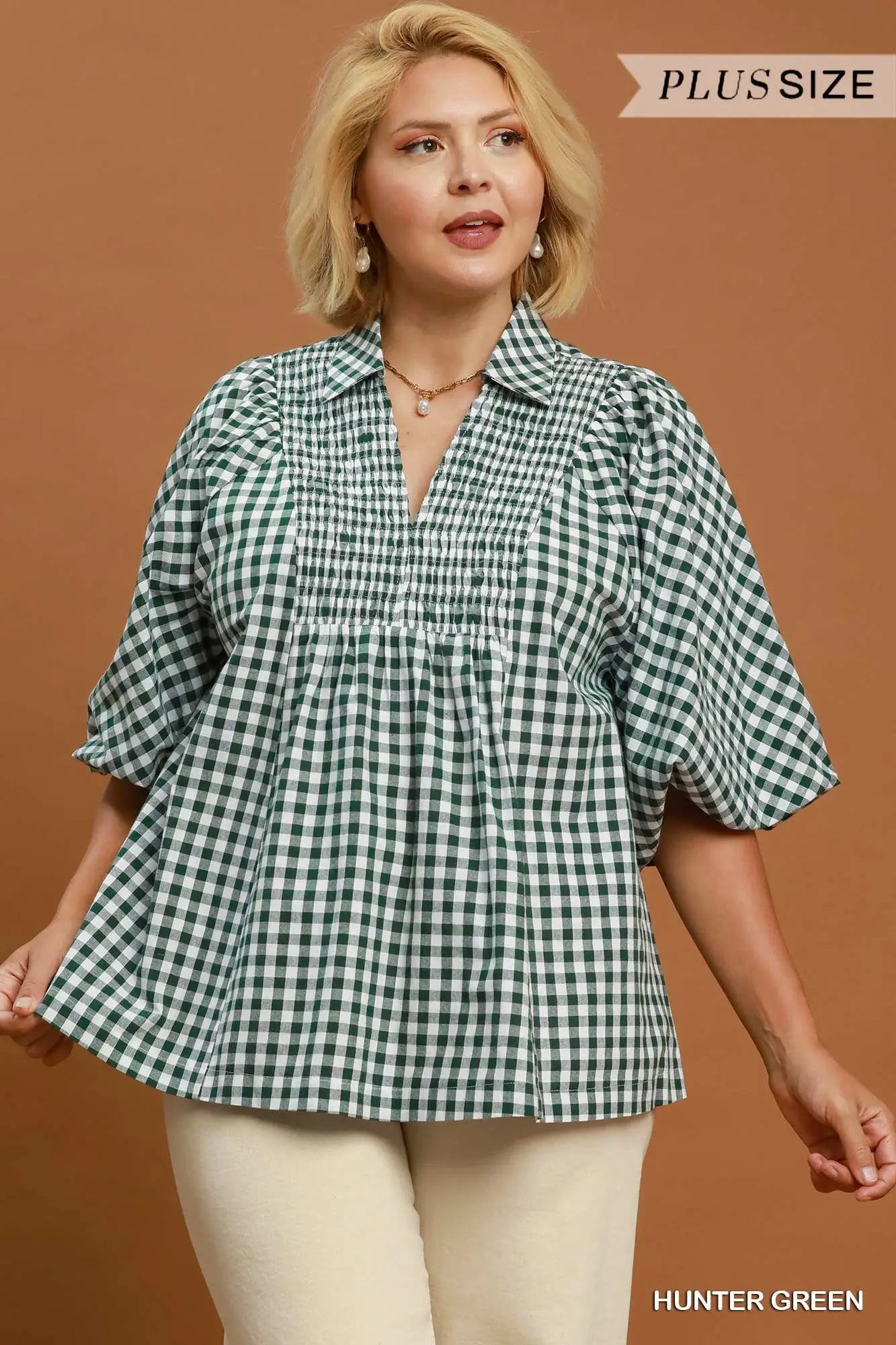 Plaid bubble sleeve top