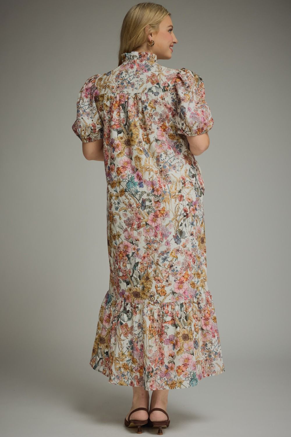 Floral print eyelet maxi dress