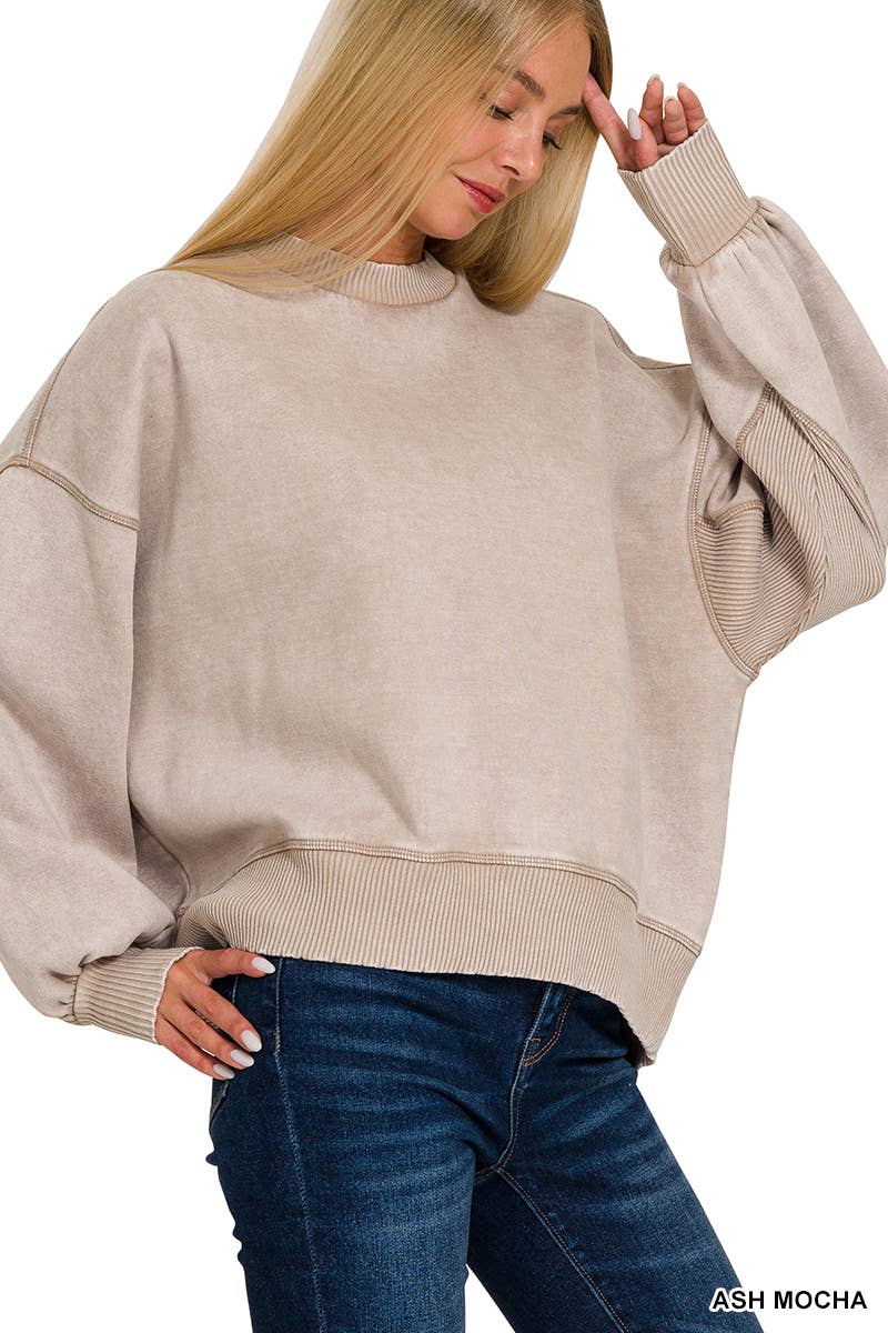 Acid Wash Fleece Oversized Pullover