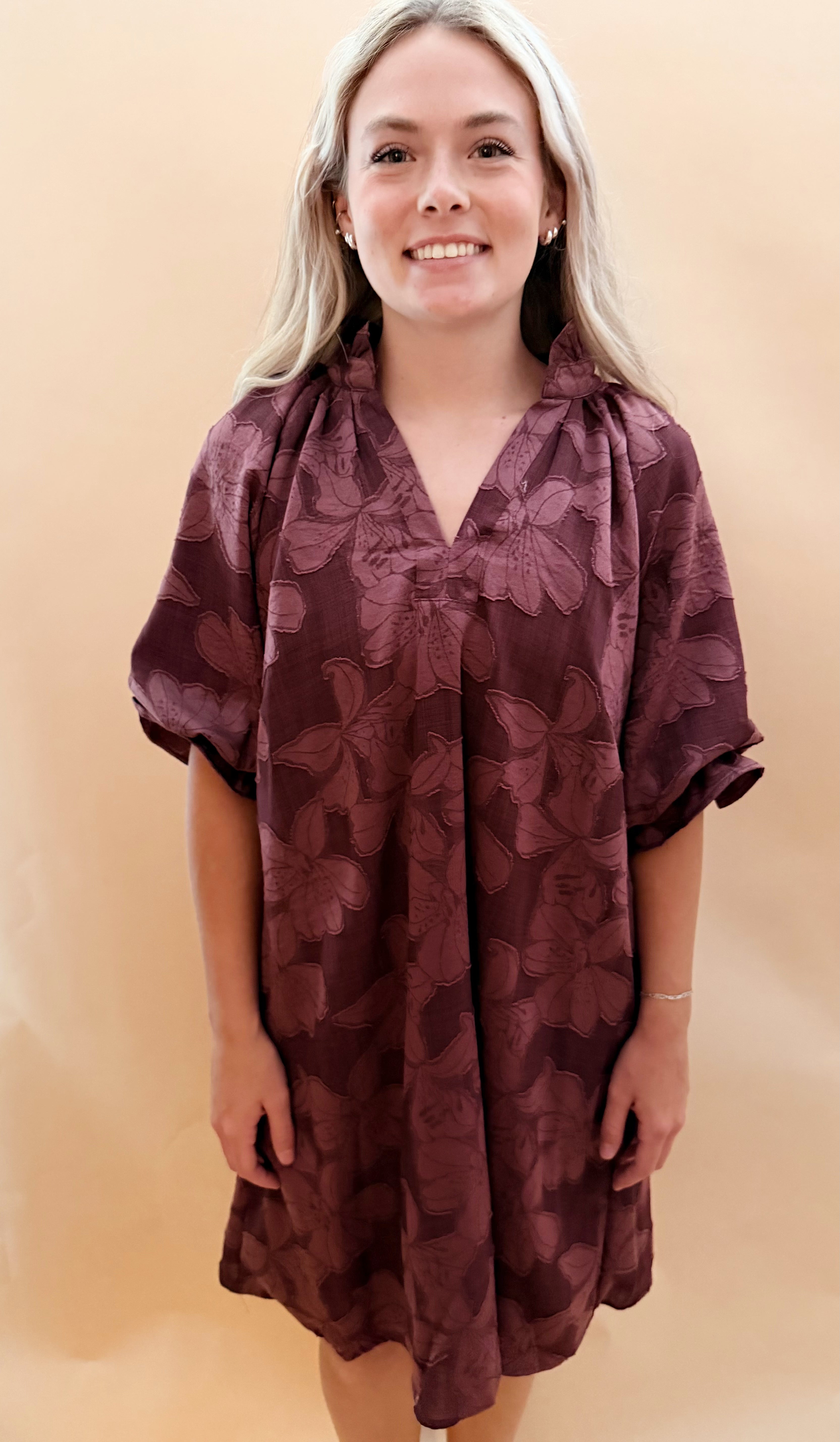 Ruffle vneck knee length dress