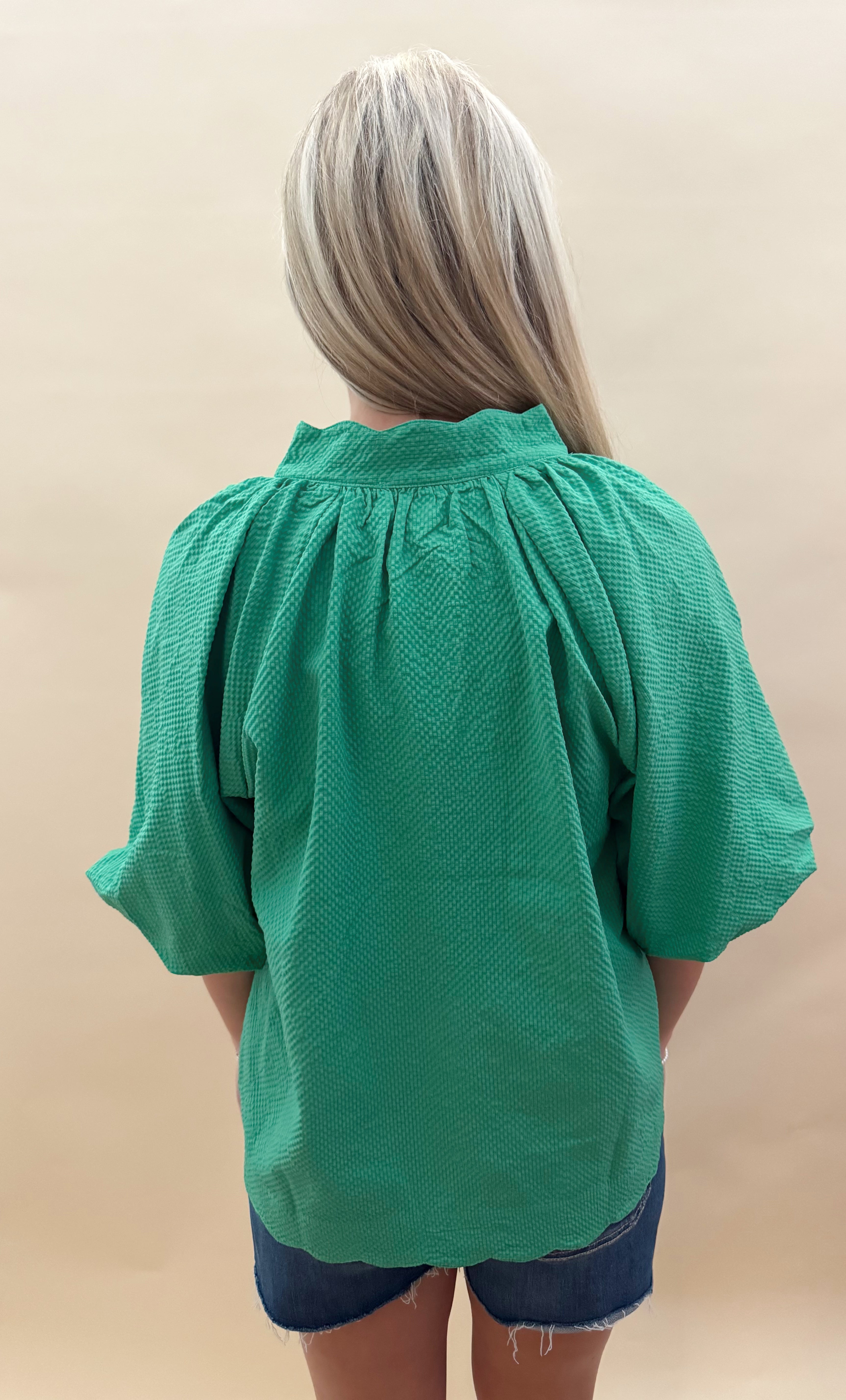 Green seersucker blouse