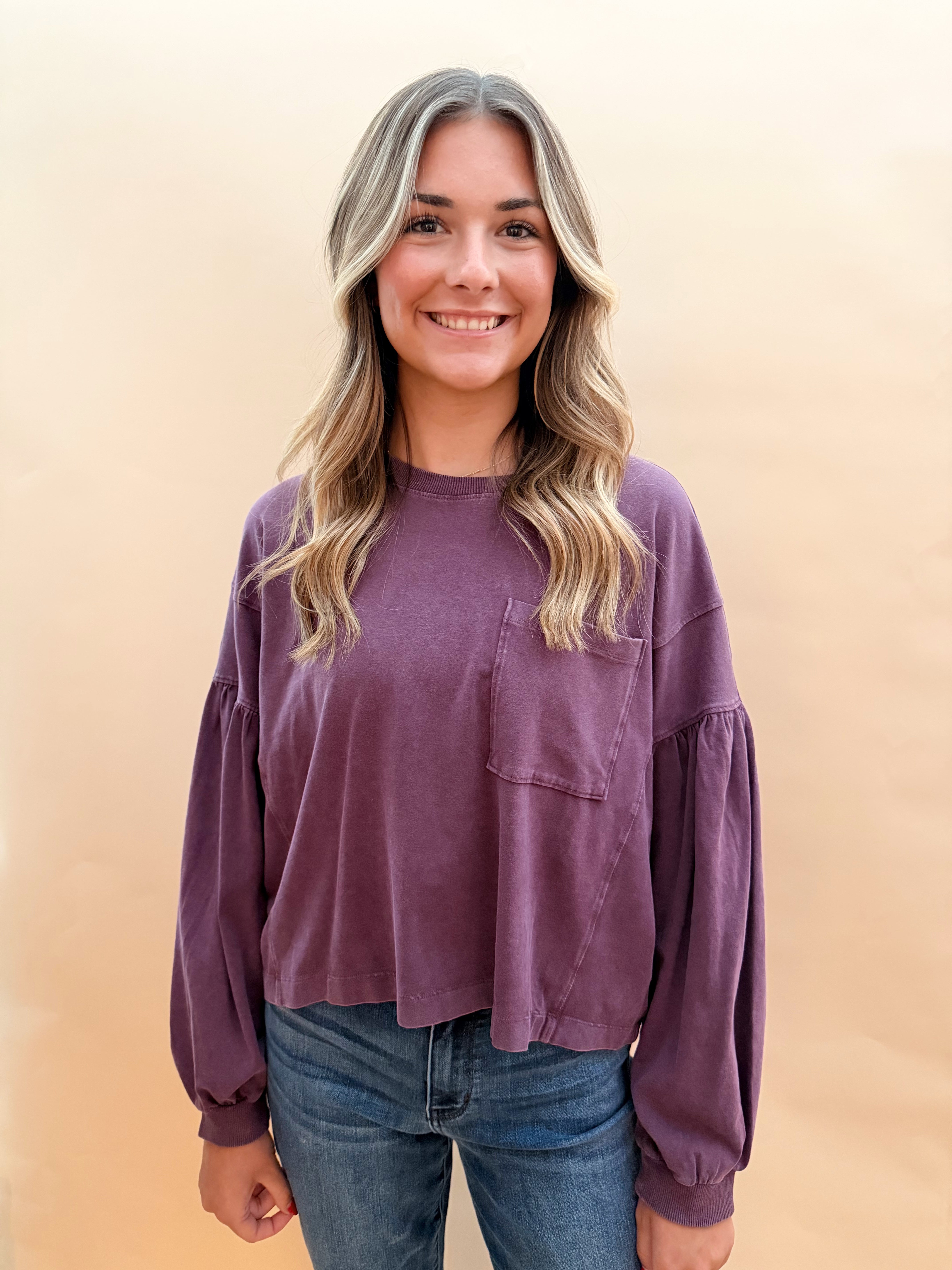 Puff Sleeve Long Sleeved Knit Top