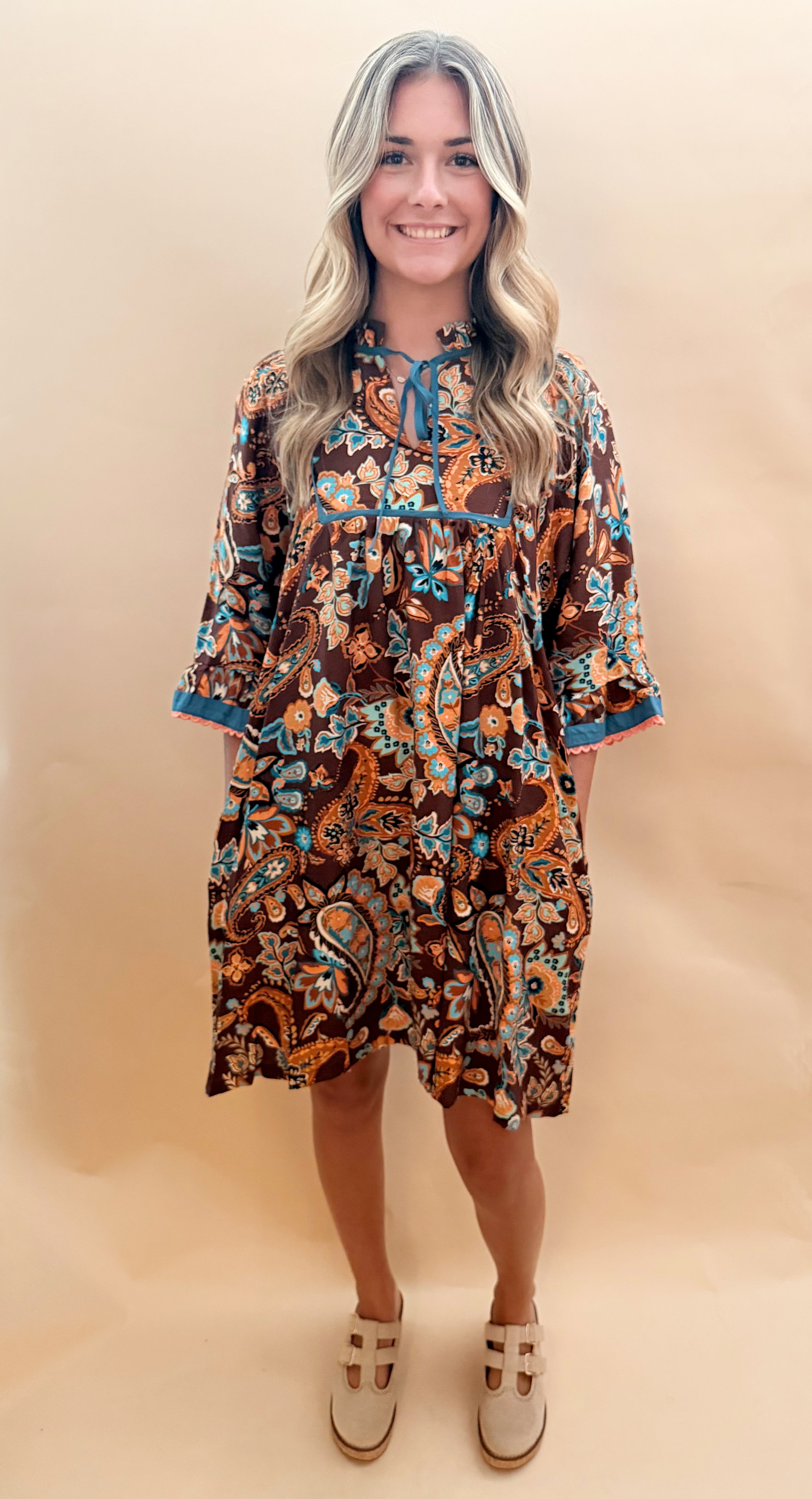 Frilled Tie Neck Mini Dress