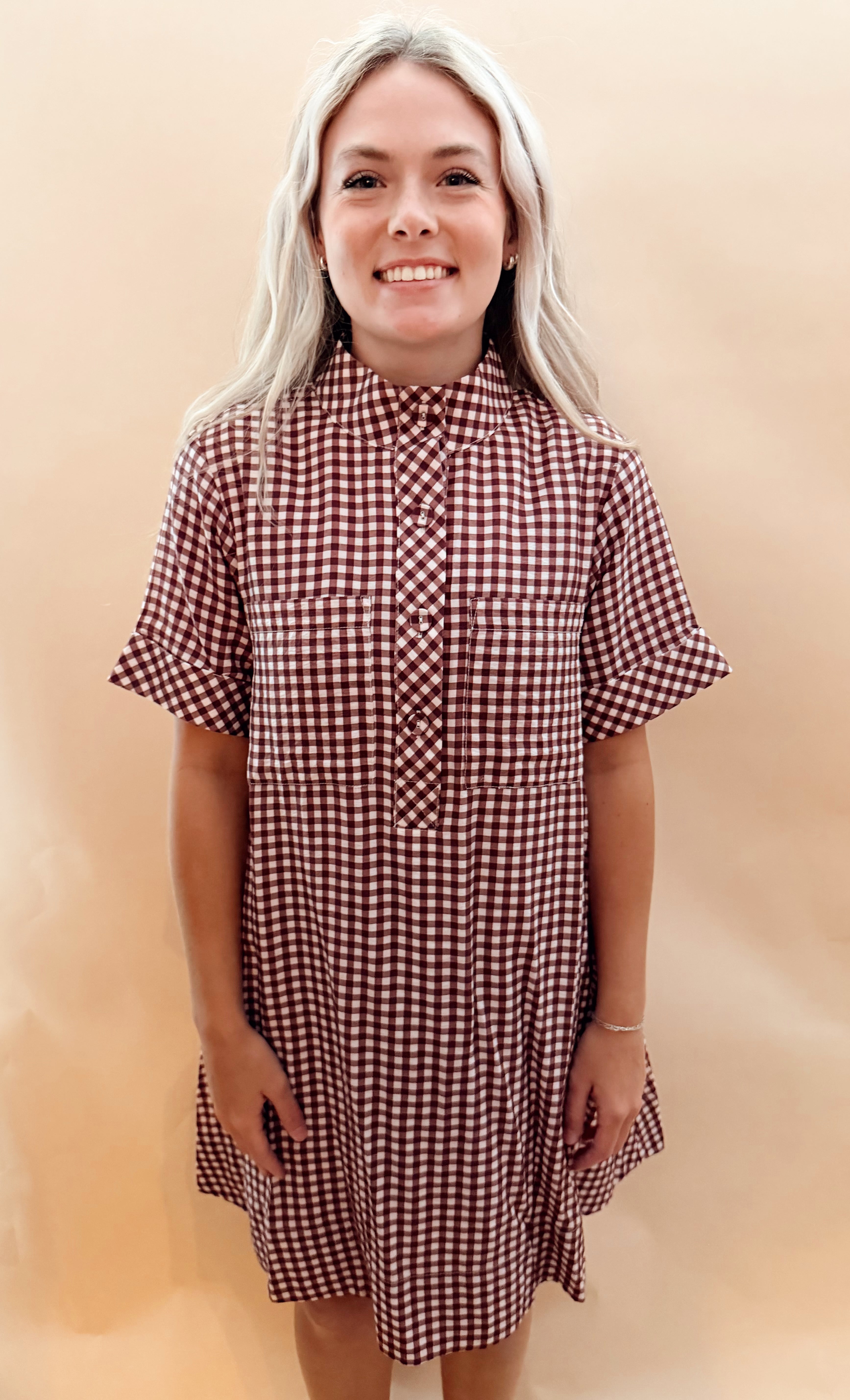 Gingham knee length dress