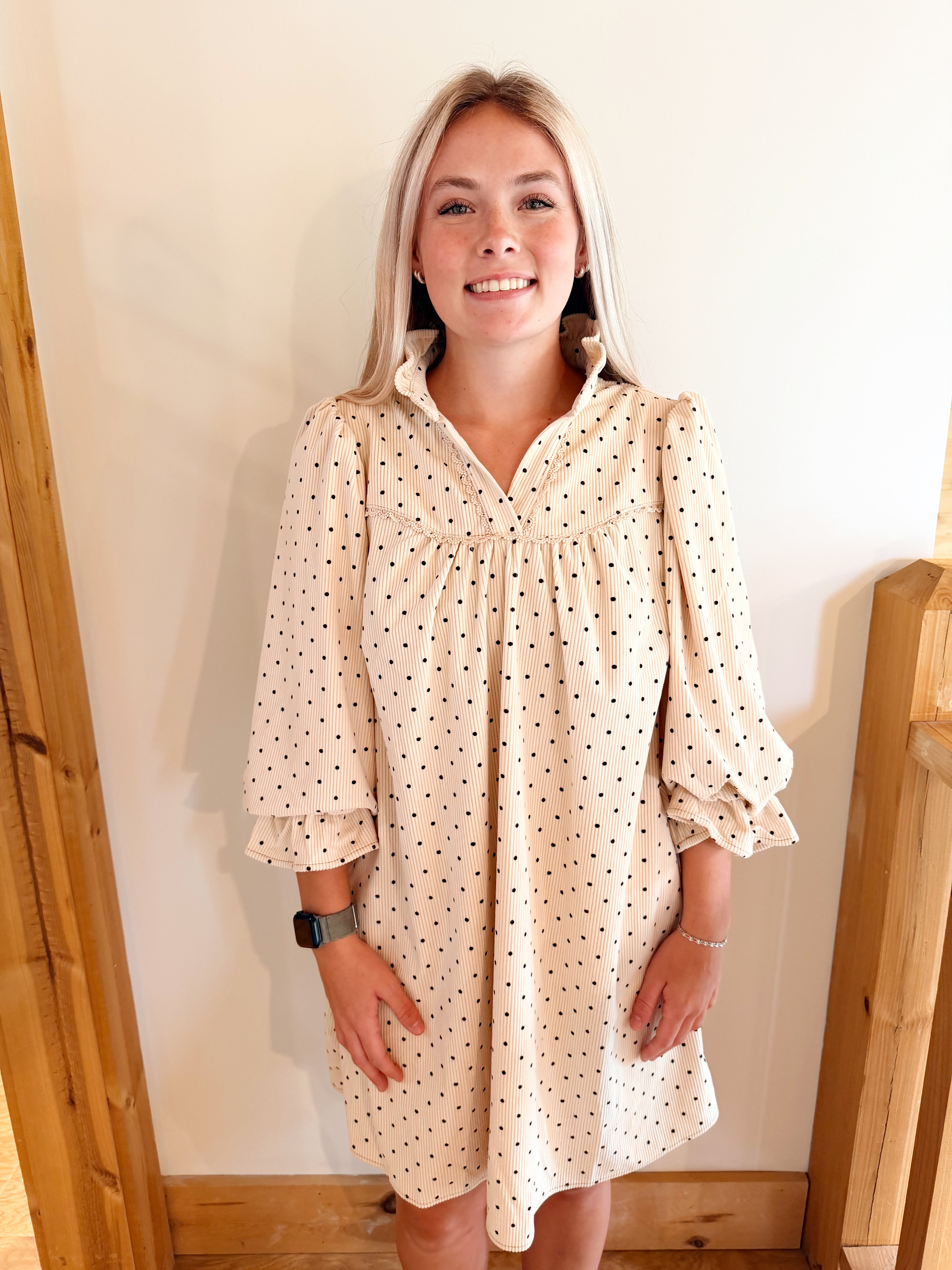 Corduroy dot print dress